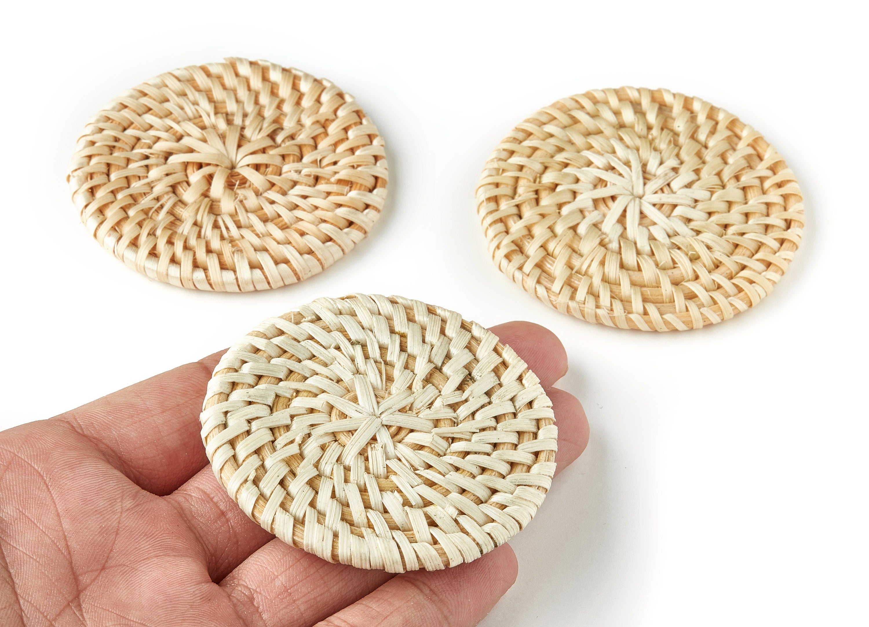 Handwoven Rattan Round Charms - Round Rattan Earrings and Pendant - Wooden Straw Earrings - Jewelry Handmade - 61.79x61.79x5.2mm - RT1246 - DOMEDBAZAAR