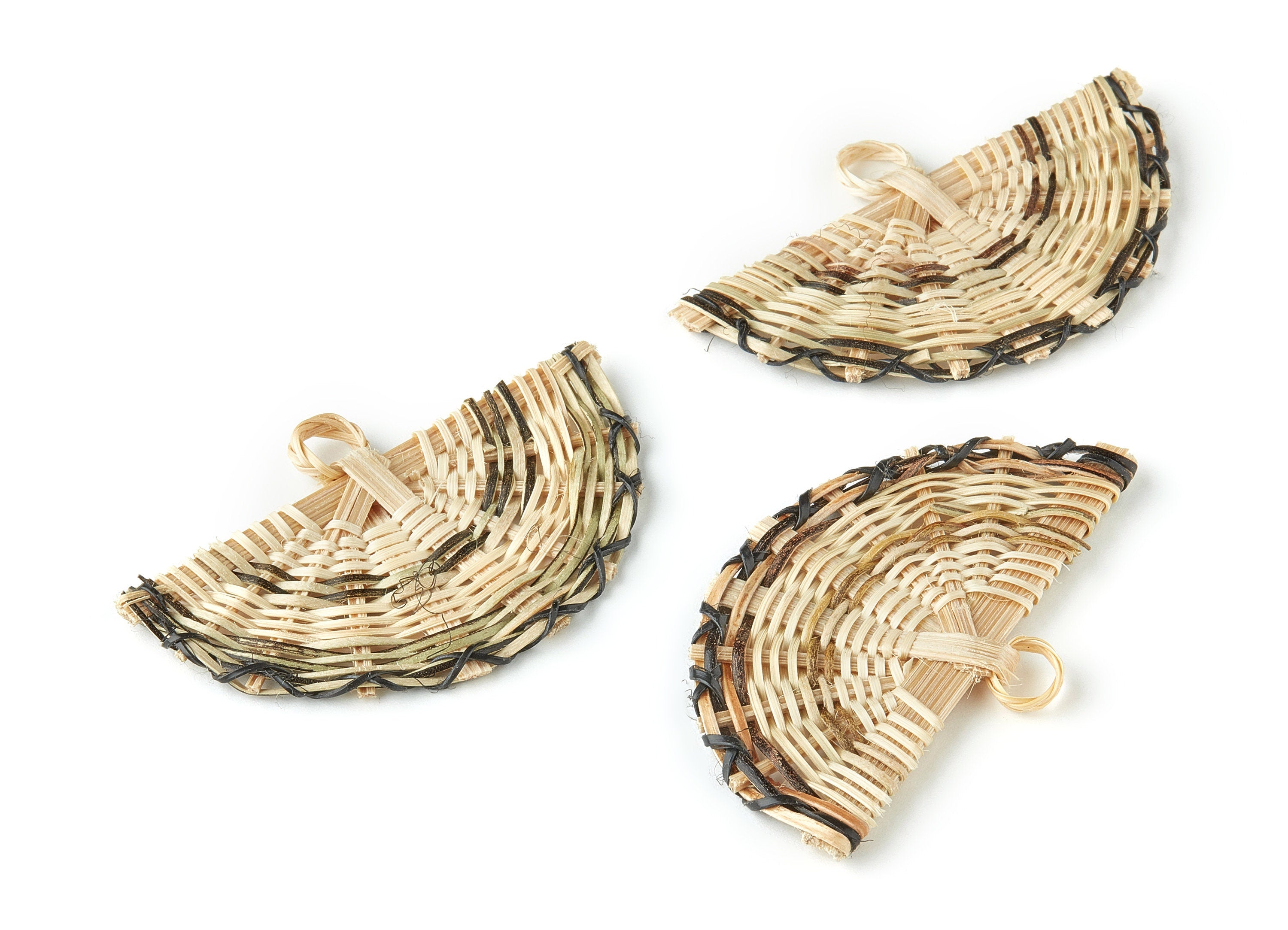 Handwoven Rattan Fan Charms - Fan Rattan Earrings and Pendant - Wooden Straw Earrings - Jewellery Handmade - 61.81x39.85x1.61mm - RT1207 - DOMEDBAZAAR