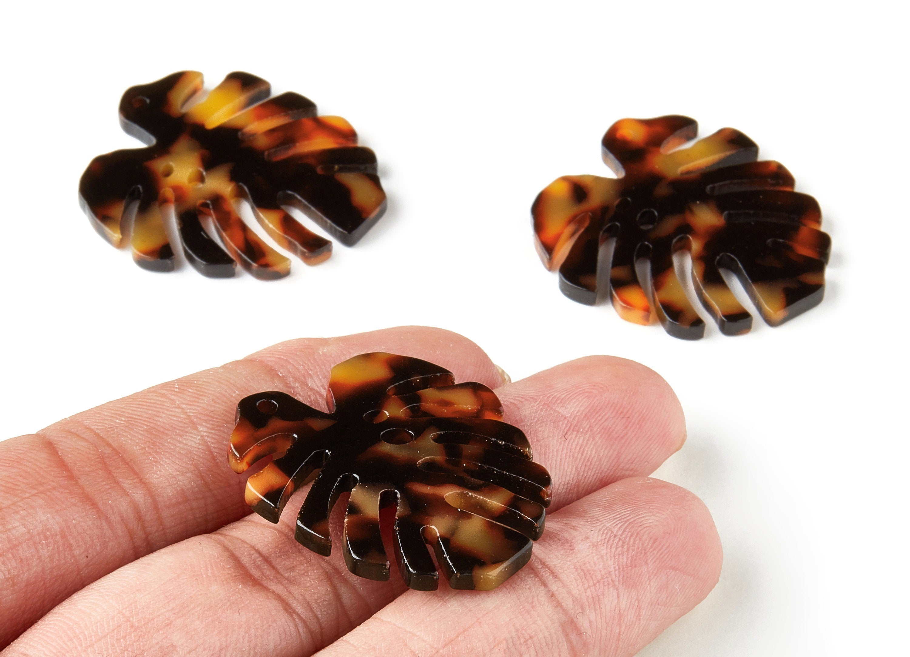 Acetate Monstera Charms - Tortoise Shell Earrings - Monstera Earrings and Pendant - Color Code: A05 - 33.38x30.54x2.9mm - AC1181-A05 - DOMEDBAZAAR