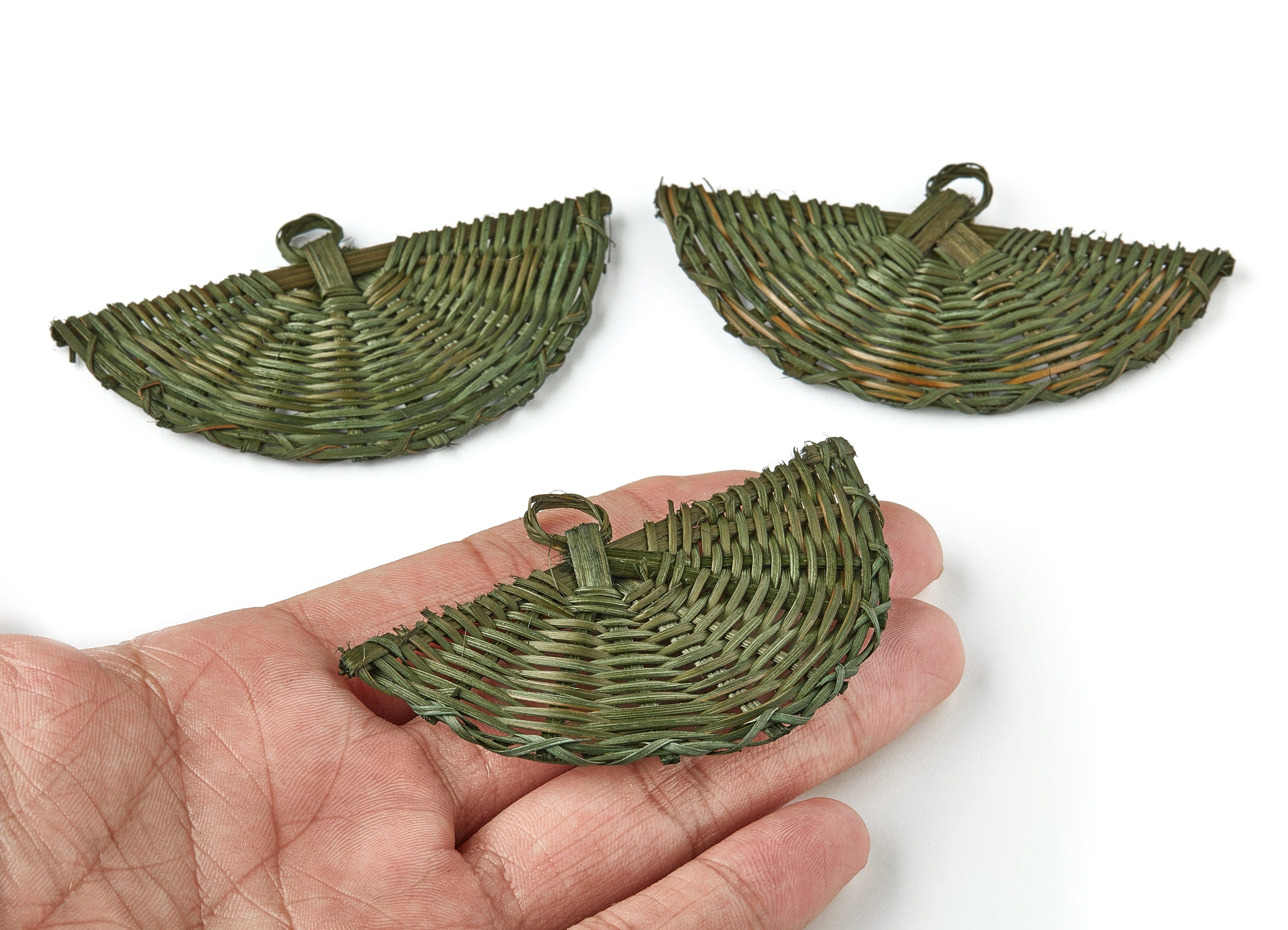 Handwoven Rattan Fan Charms - Fan Rattan Earrings and Pendant - Wooden Straw Earrings - Jewelry Handmade - 84.15x50.03x2.6mm - RT1216 - DOMEDBAZAAR