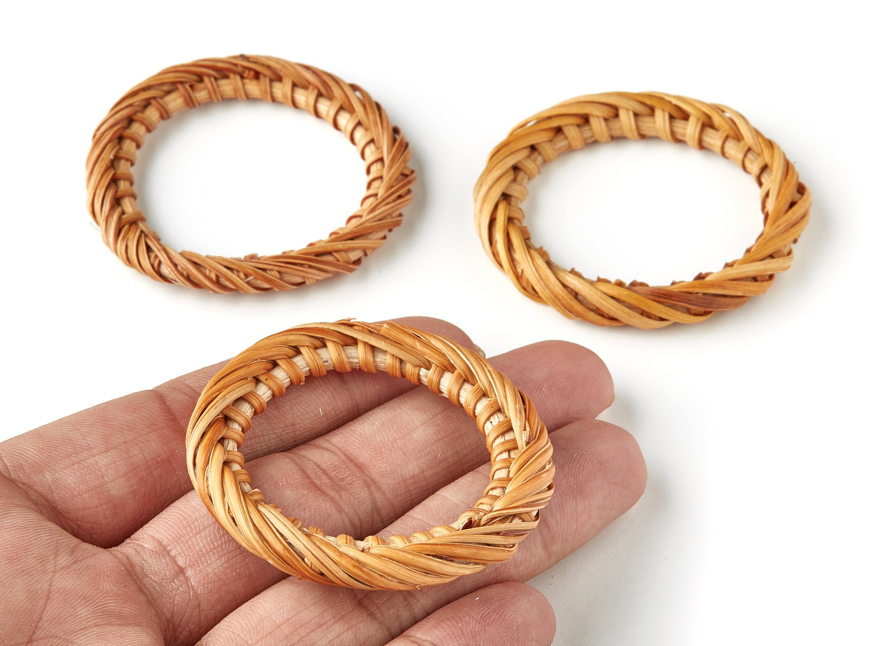 Handwoven Rattan Circle Charms - Circle Rattan Earrings and Pendant - Wooden Straw Earrings - Jewelry Handmade - 49.71x49.71x5.93mm - RT1242 - DOMEDBAZAAR