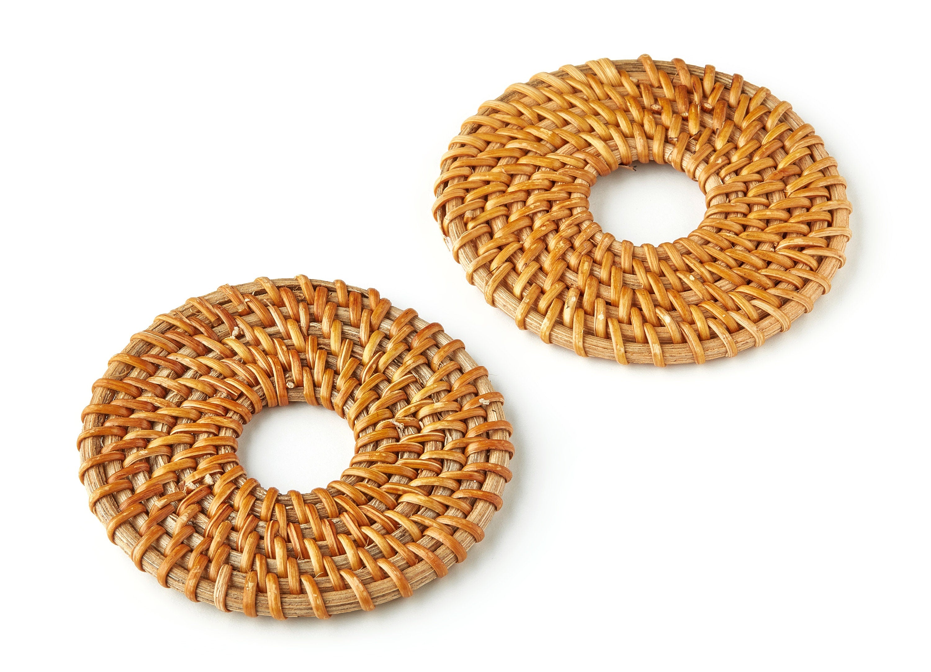Handwoven Rattan Circle Charms - Circle Rattan Earrings and Pendant - Wooden Straw Earrings - Jewelry Handmade - 71.13x71.13x5.31mm - RT1240 - DOMEDBAZAAR