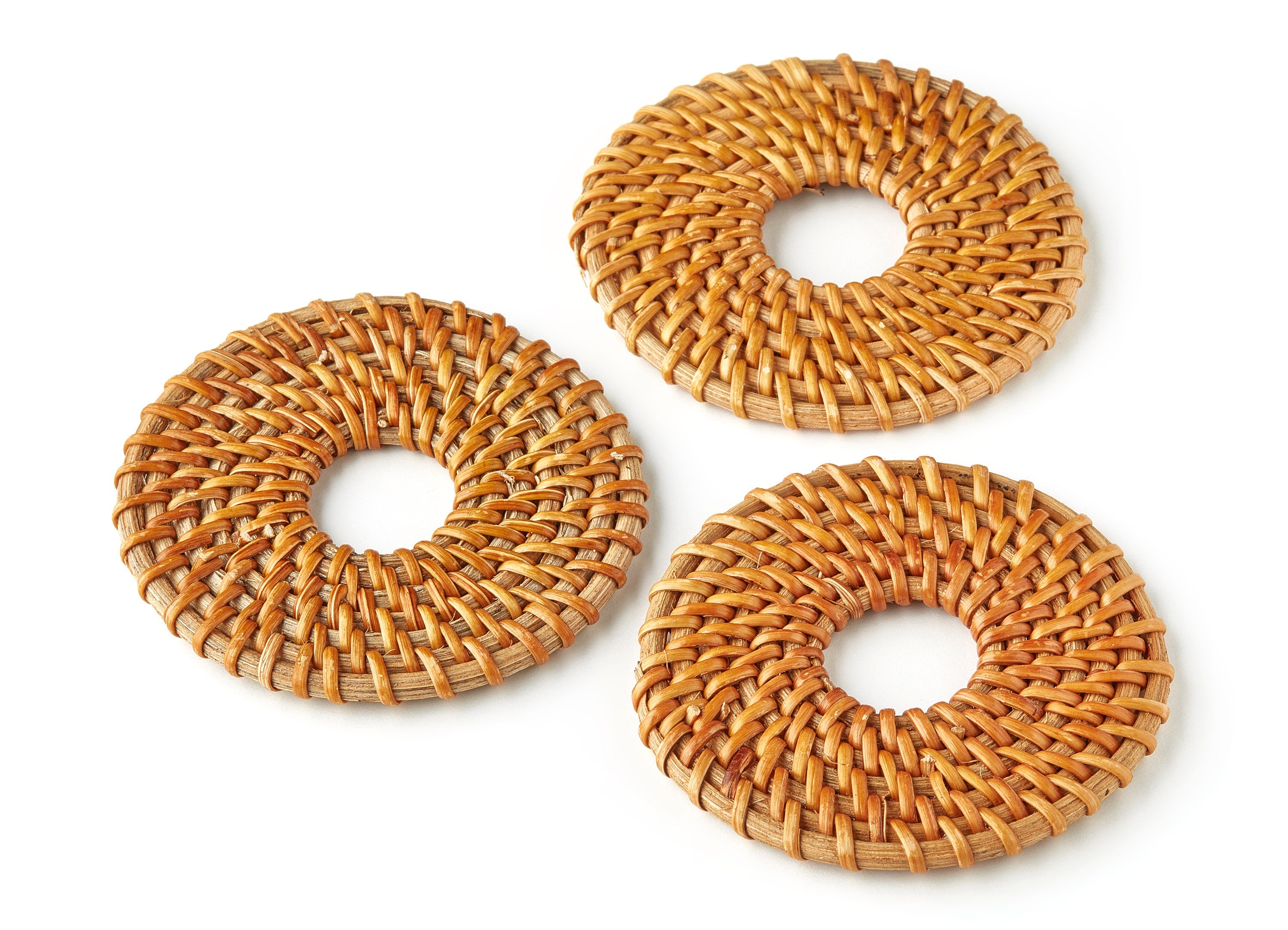Handwoven Rattan Circle Charms - Circle Rattan Earrings and Pendant - Wooden Straw Earrings - Jewelry Handmade - 71.13x71.13x5.31mm - RT1240 - DOMEDBAZAAR