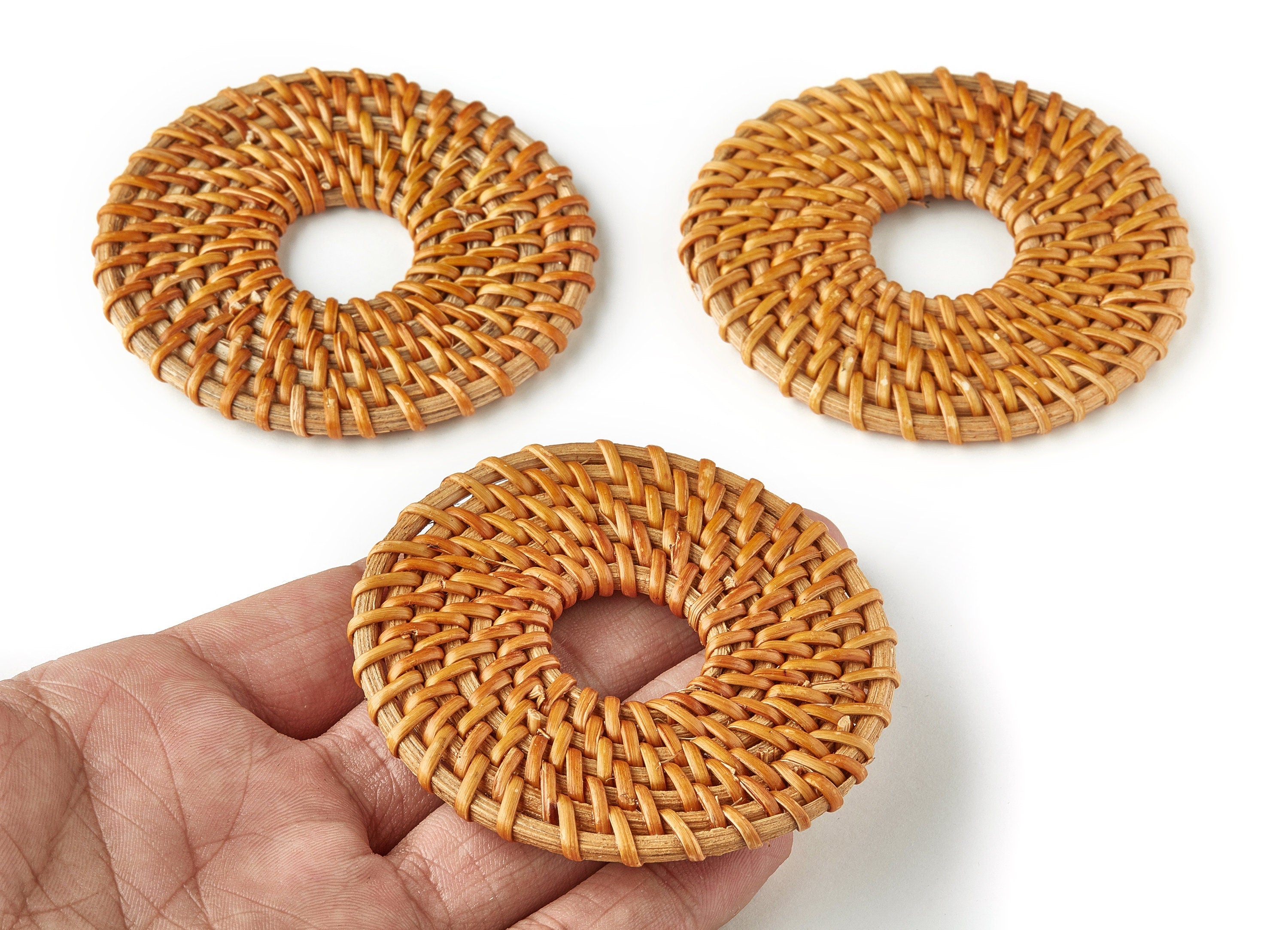 Handwoven Rattan Circle Charms - Circle Rattan Earrings and Pendant - Wooden Straw Earrings - Jewelry Handmade - 71.13x71.13x5.31mm - RT1240 - DOMEDBAZAAR
