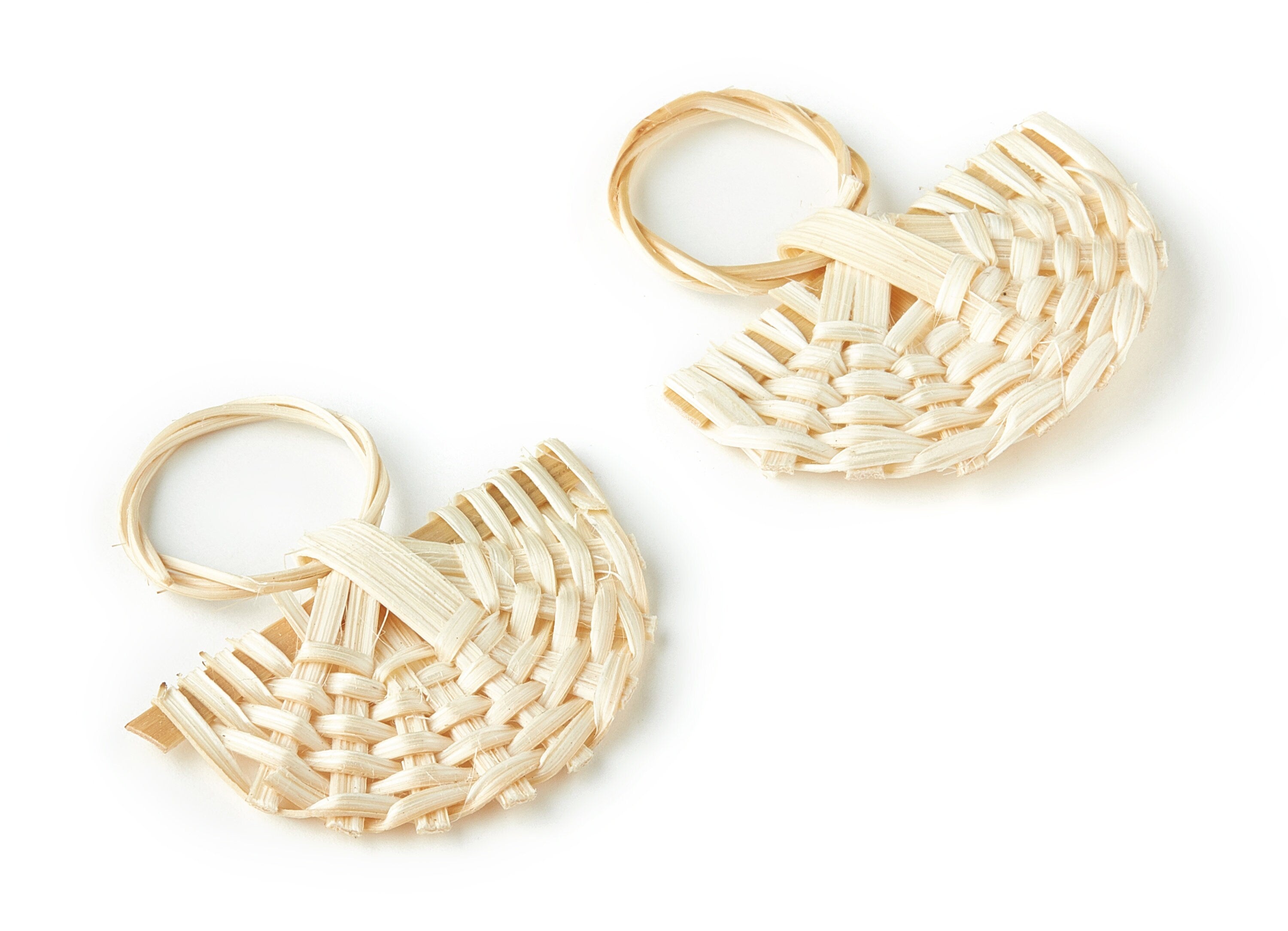 Handwoven Rattan Fan Charms - Fan Rattan Earrings and Pendant - Wooden Straw Earrings - Jewelry Handmade - 43.86x46.51x4.41mm - RT1245 - DOMEDBAZAAR