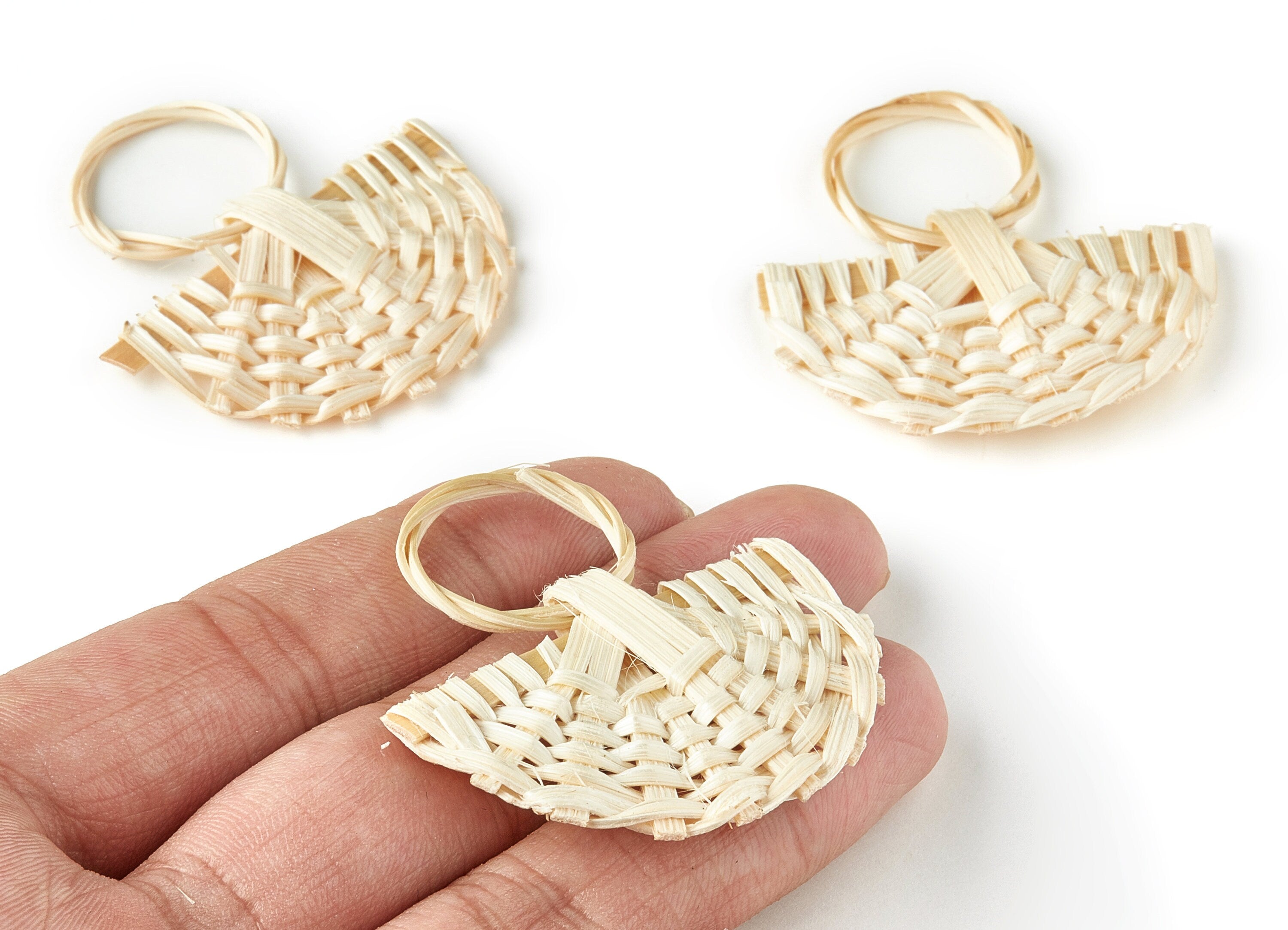 Handwoven Rattan Fan Charms - Fan Rattan Earrings and Pendant - Wooden Straw Earrings - Jewelry Handmade - 43.86x46.51x4.41mm - RT1245 - DOMEDBAZAAR