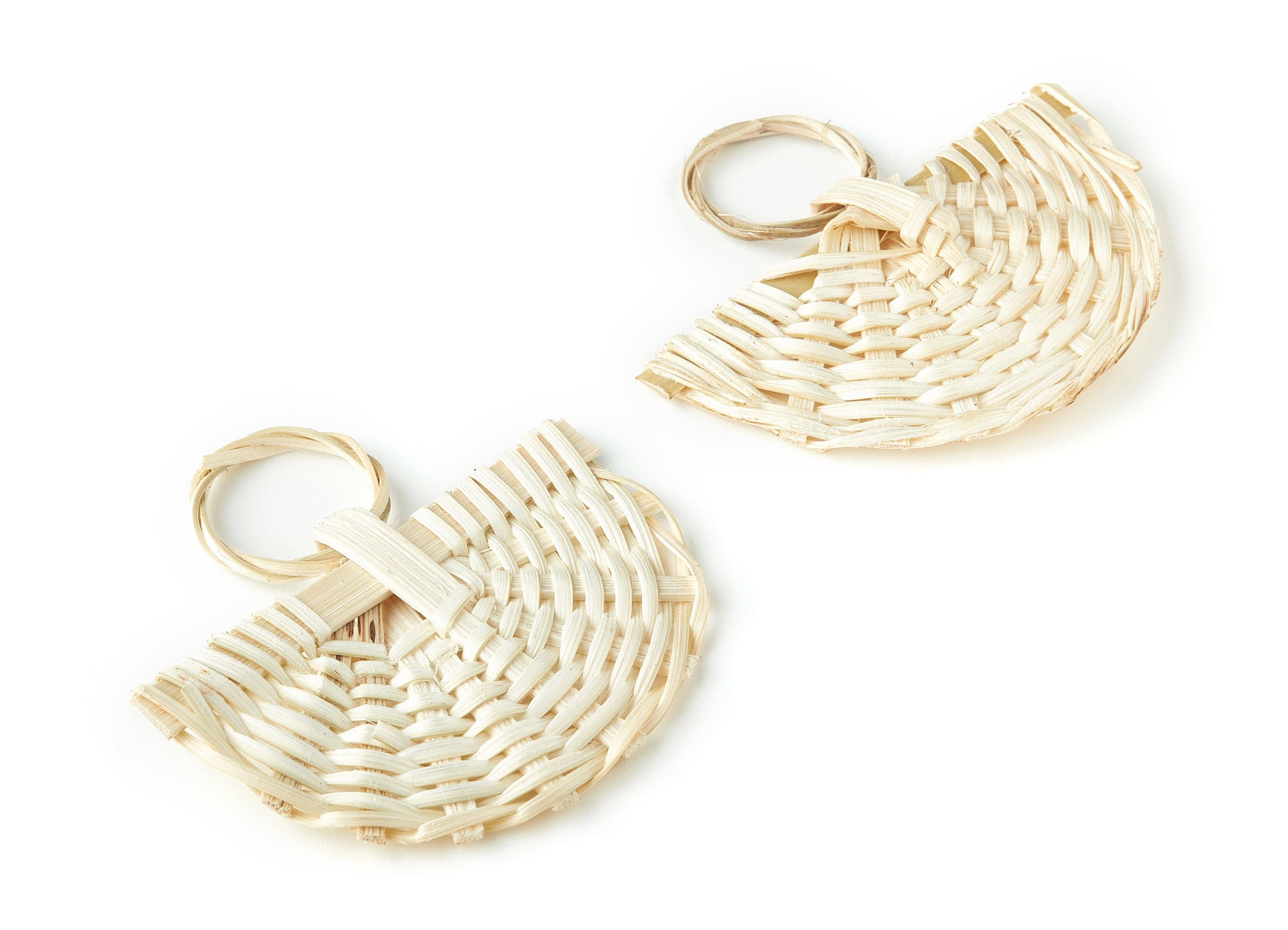 Handwoven Rattan Fan Charms - Fan Rattan Earrings and Pendant - Wooden Straw Earrings - Jewelry Handmade - 69.58x60.08x5.63mm - RT1244 - DOMEDBAZAAR