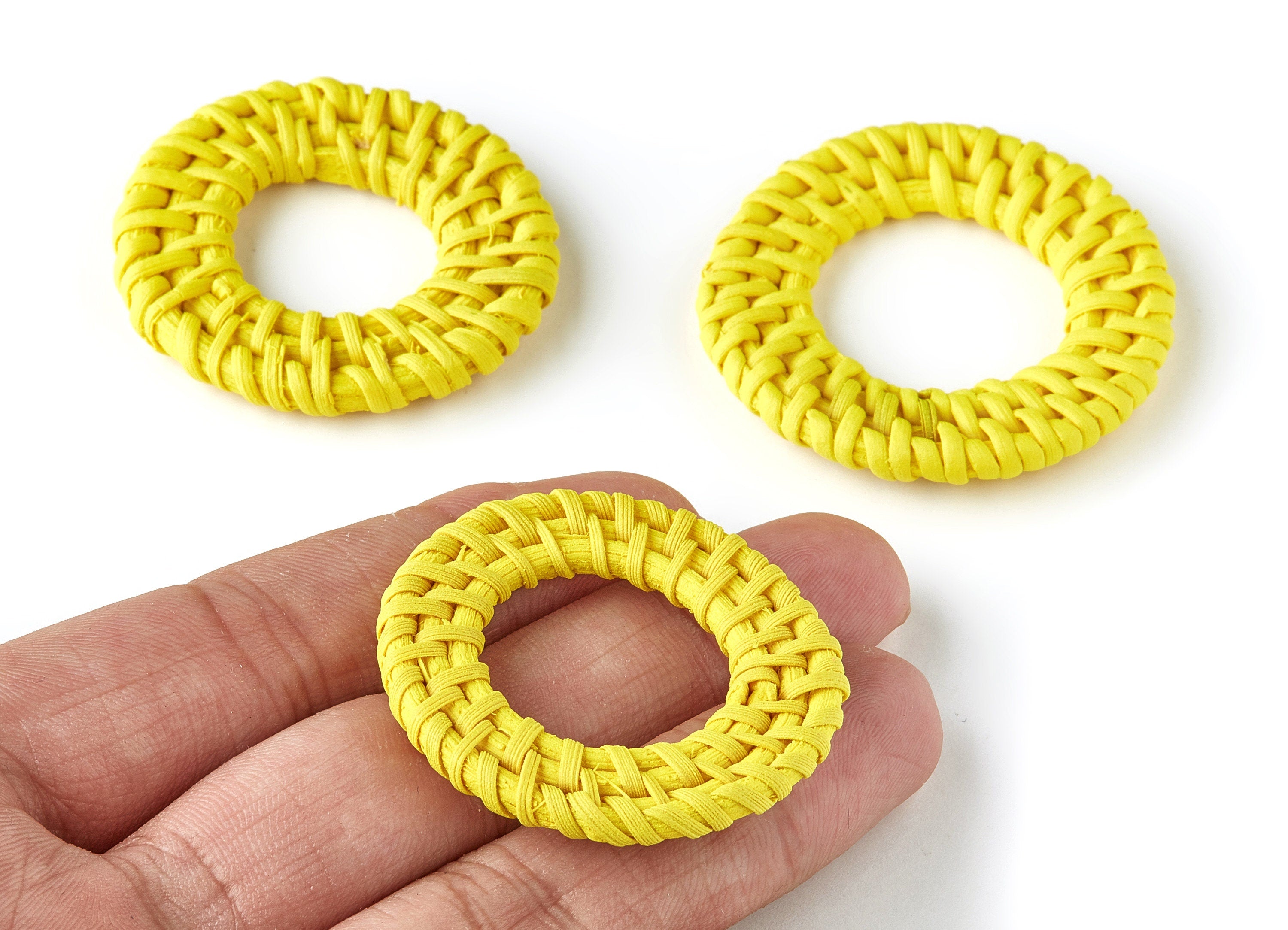 Handwoven Rattan Circle Charms - Circle Rattan Earrings and Pendant - Wooden Straw Earrings - Jewelry Handmade - 43.35x43.35x5.5mm - RT1254B - DOMEDBAZAAR