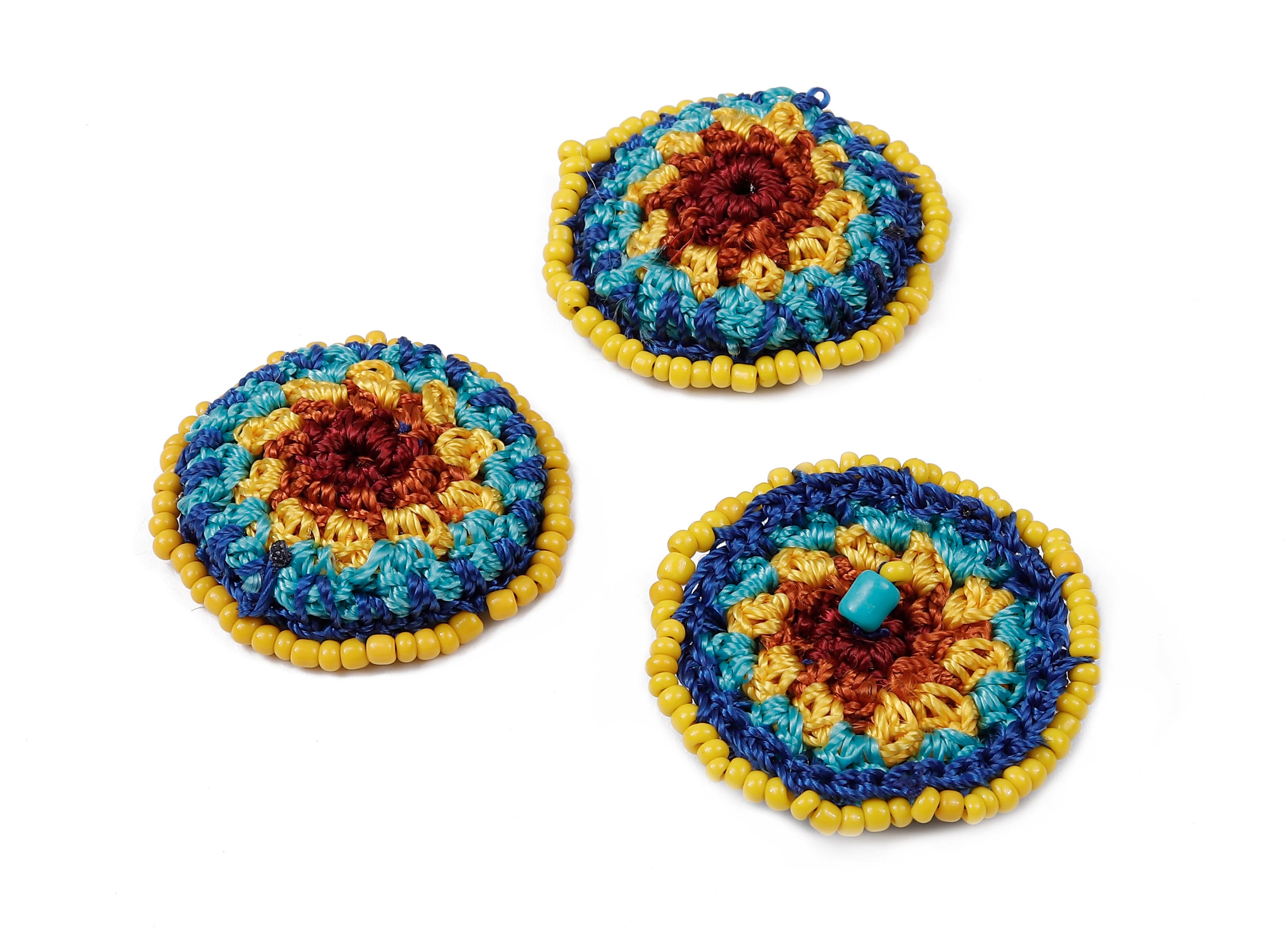 Crochet Round Earrings - Crochet Earrings with Beads - Knit weaving Earrings - Handmade Flower Earrings - 37.12x37.12x3.93mm - TS1069 - DOMEDBAZAAR