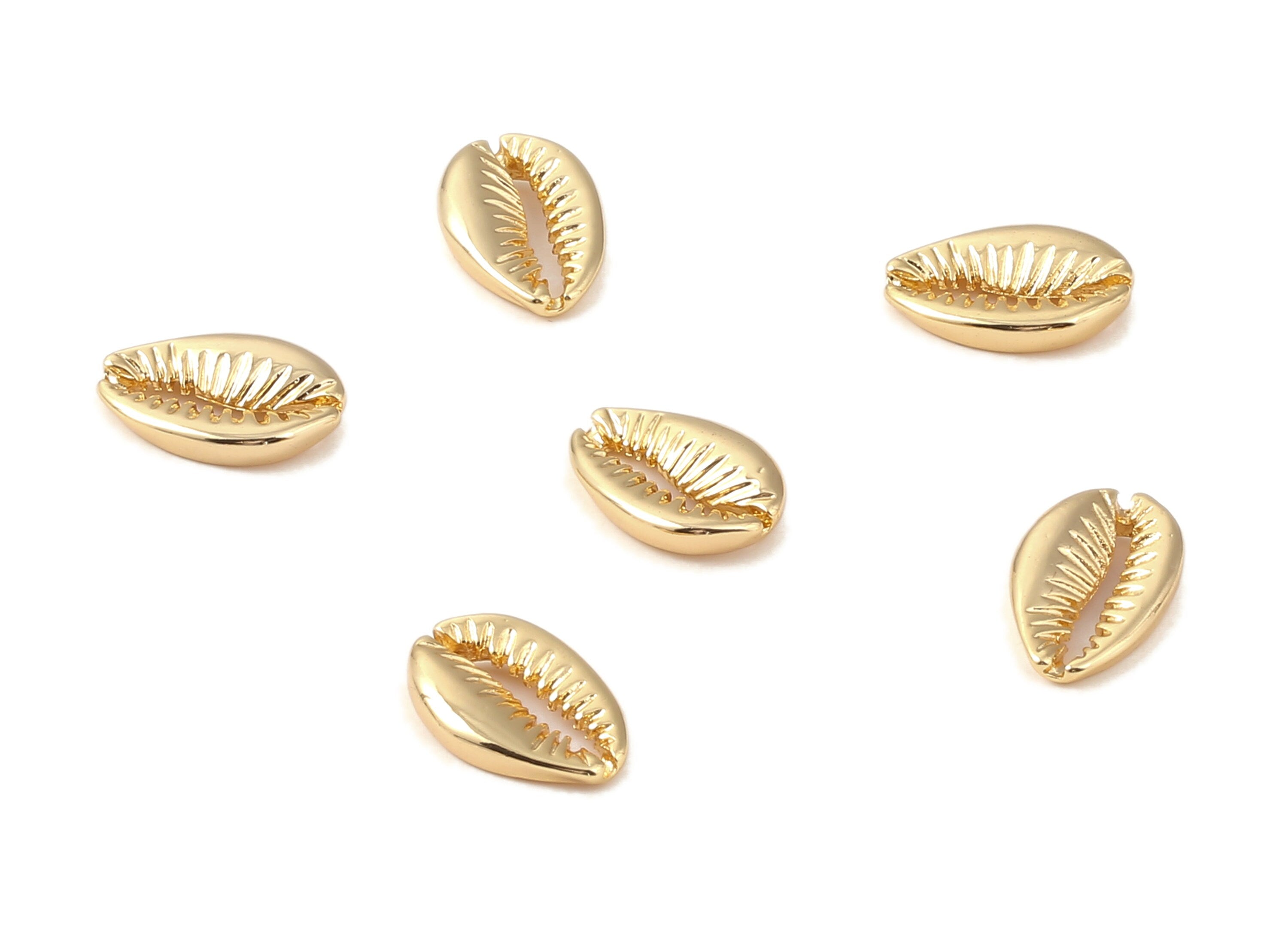 Brass Cowrie Seashell Charms - Cut Open Mussel Shell  - 18K Real Gold Plated Brass - Jewelry Supplies - 16.38x10.93x4.06mm - RGP1045 - DOMEDBAZAAR