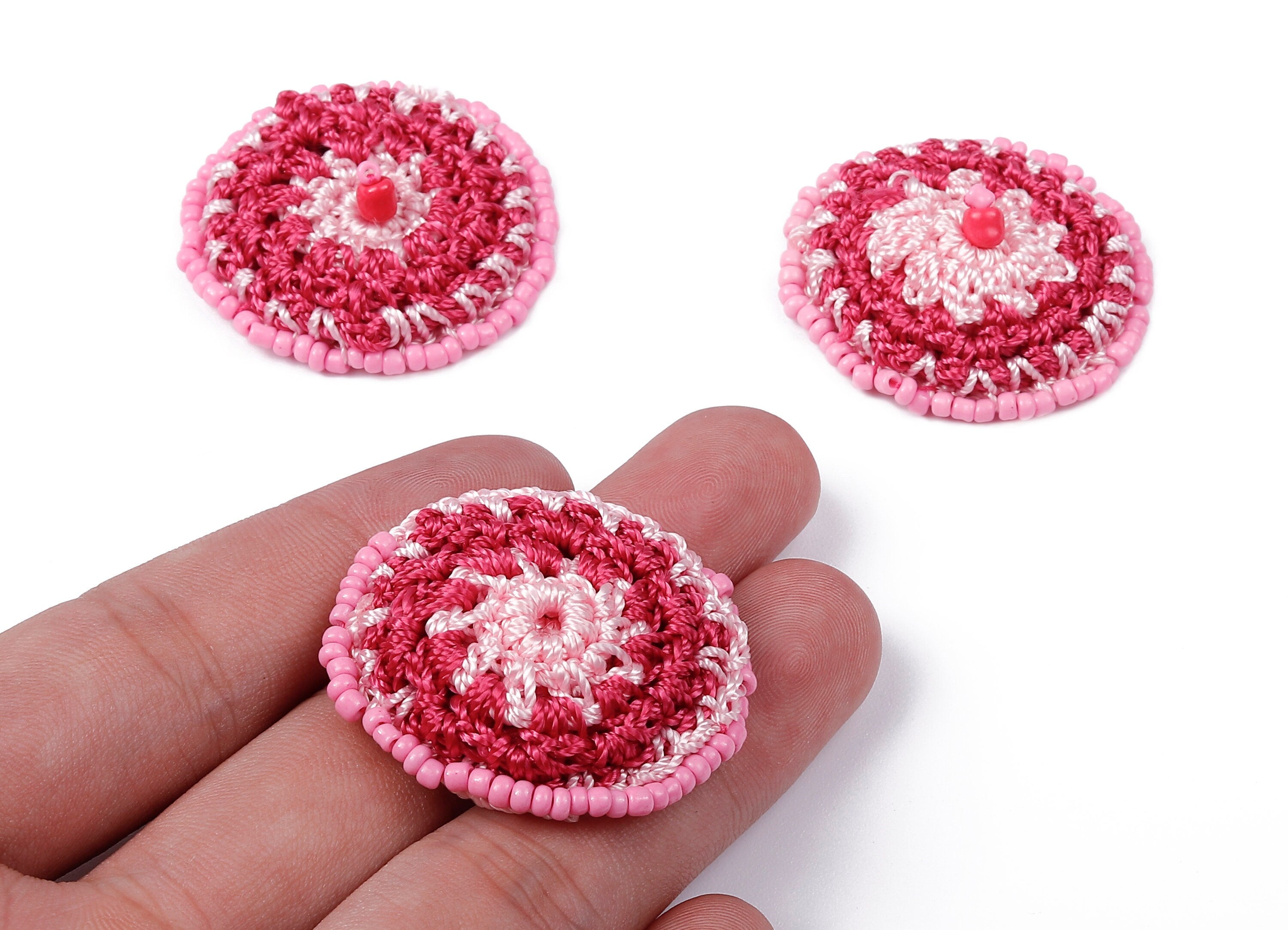 Crochet Round Earrings - Crochet Earrings with Beads - Knit weaving Earrings - Handmade Flower Earrings - 37.12x37.12x3.93mm - TS1071 - DOMEDBAZAAR
