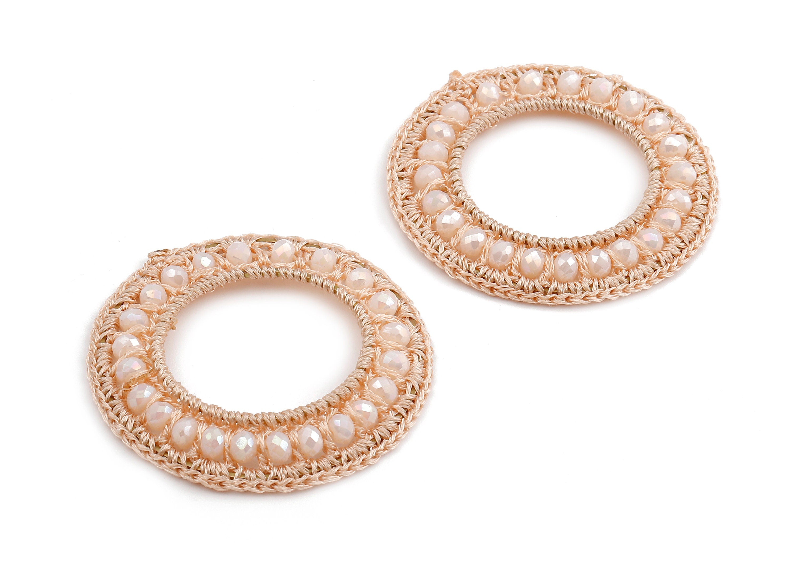 Crochet Circle Earrings - Crochet Earrings with Beads - Knit weaving Earrings - Handmade Circle Earrings - 47.58x47.58x4.32mm - TS1078 - DOMEDBAZAAR