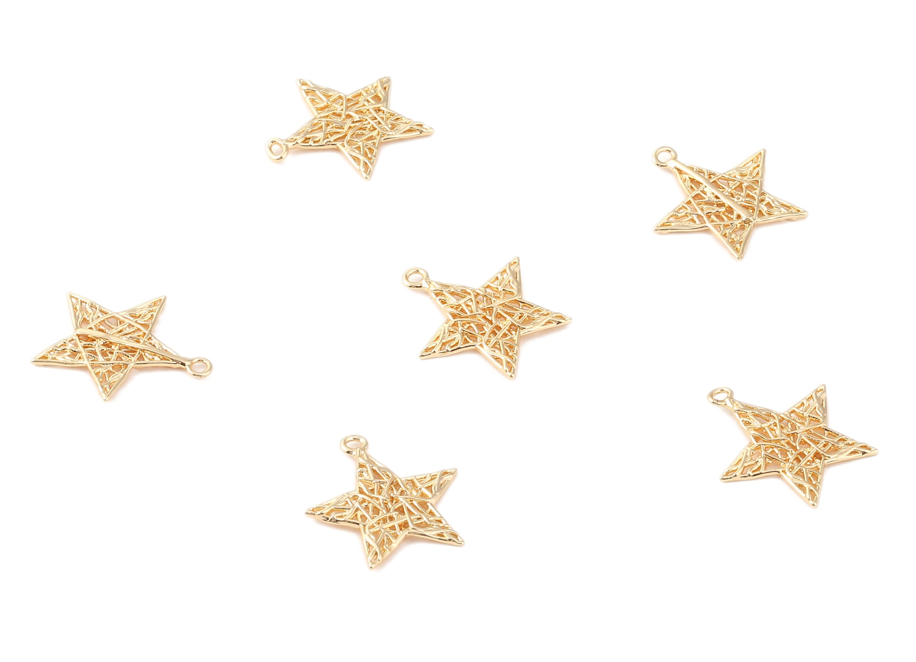 Brass Star Charms - Brass Star Pendant - 18K Real Gold Plated Brass - Necklace Pendant - Jewelry Supplies - 19.71x17.08x1.33mm - RGP1074 - DOMEDBAZAAR