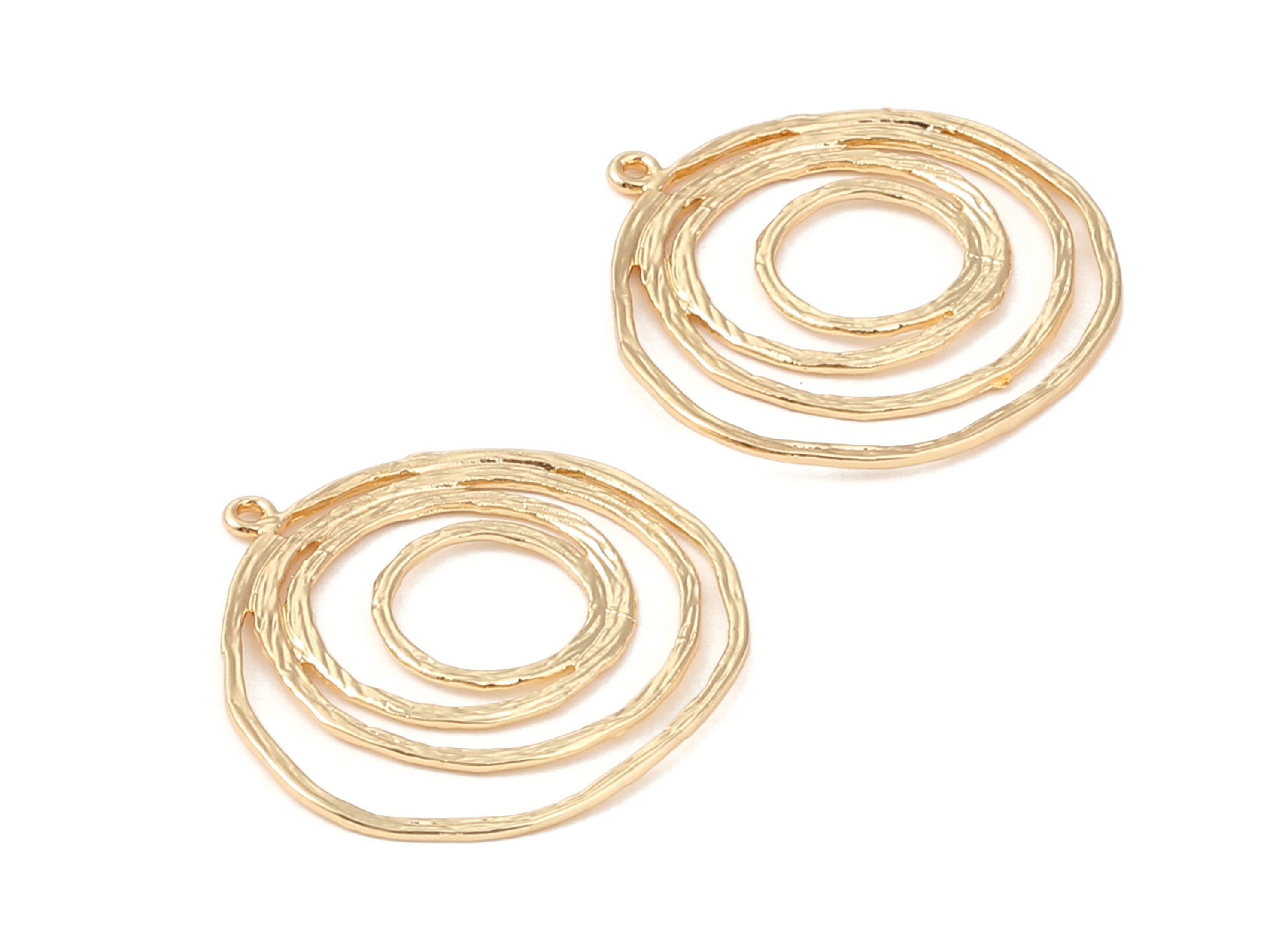 Brass Hoops Charms - Brass Circles Pendant - 18K Real Gold Plated Brass - Necklace Pendant - Jewelry Supplies - 28.7x27.84x0.82mm - RGP1201 - DOMEDBAZAAR