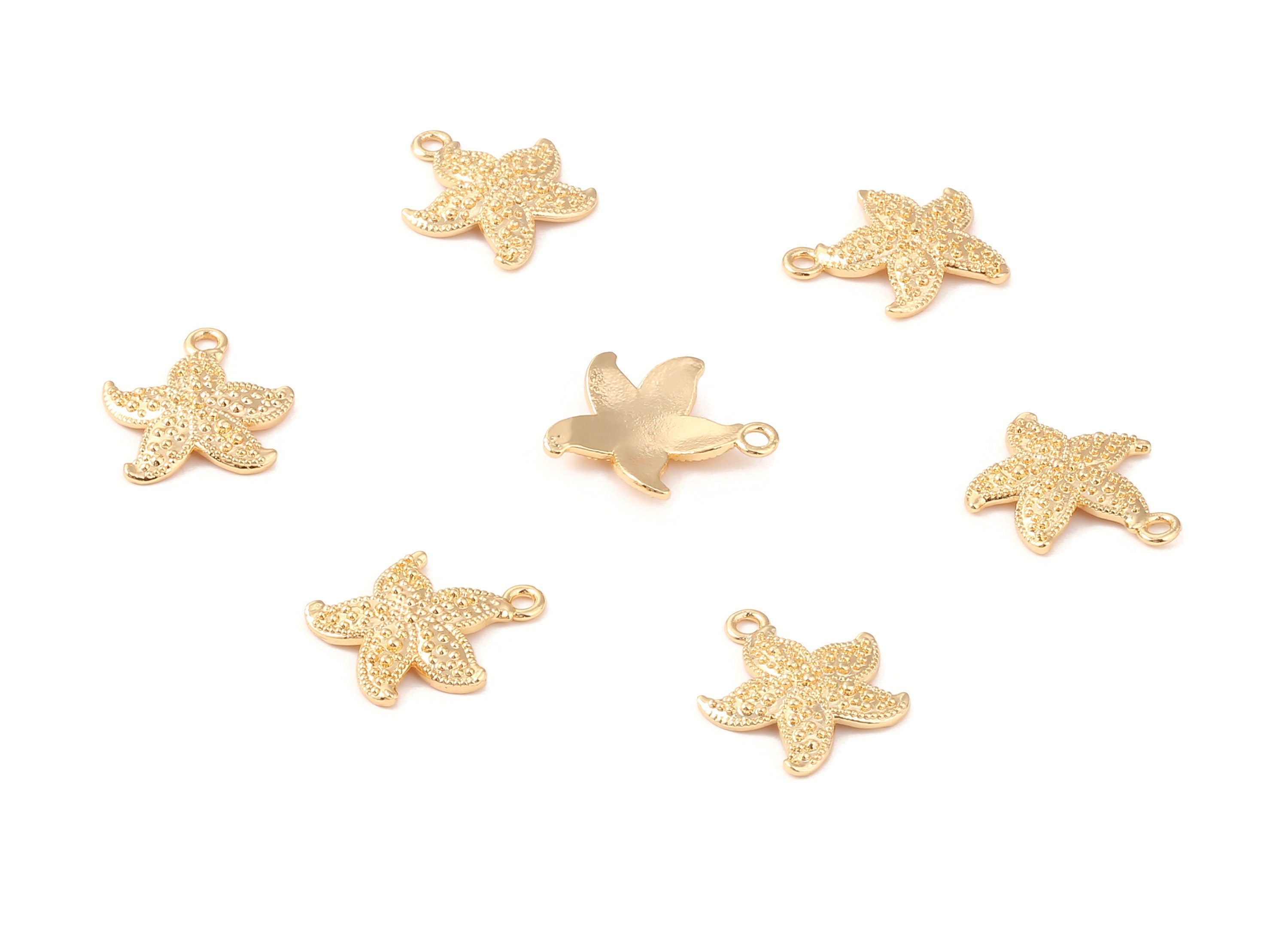 Brass Starfish Charms - Brass Starfish Pendant - 18K Real Gold Plated Brass - Necklace Pendant - 17.6x15.15x1.39mm - RGP1243 - DOMEDBAZAAR