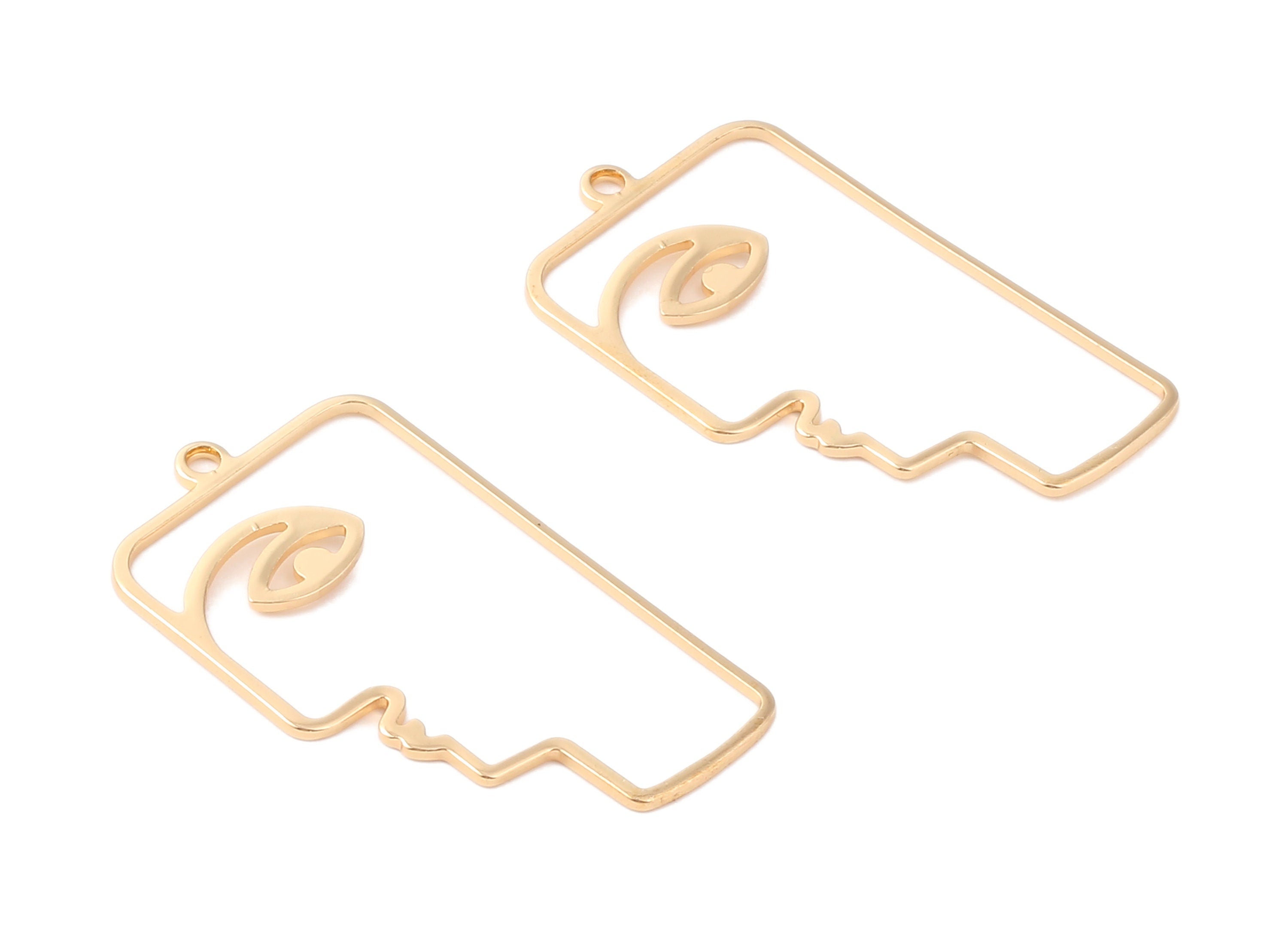 Brass Face Charms - Brass Man Face Pendant - 18K Real Gold Plated Brass - Necklace Pendant - Jewelry Supplies - 40.23x22.44x1.02mm - RGP1251 - DOMEDBAZAAR