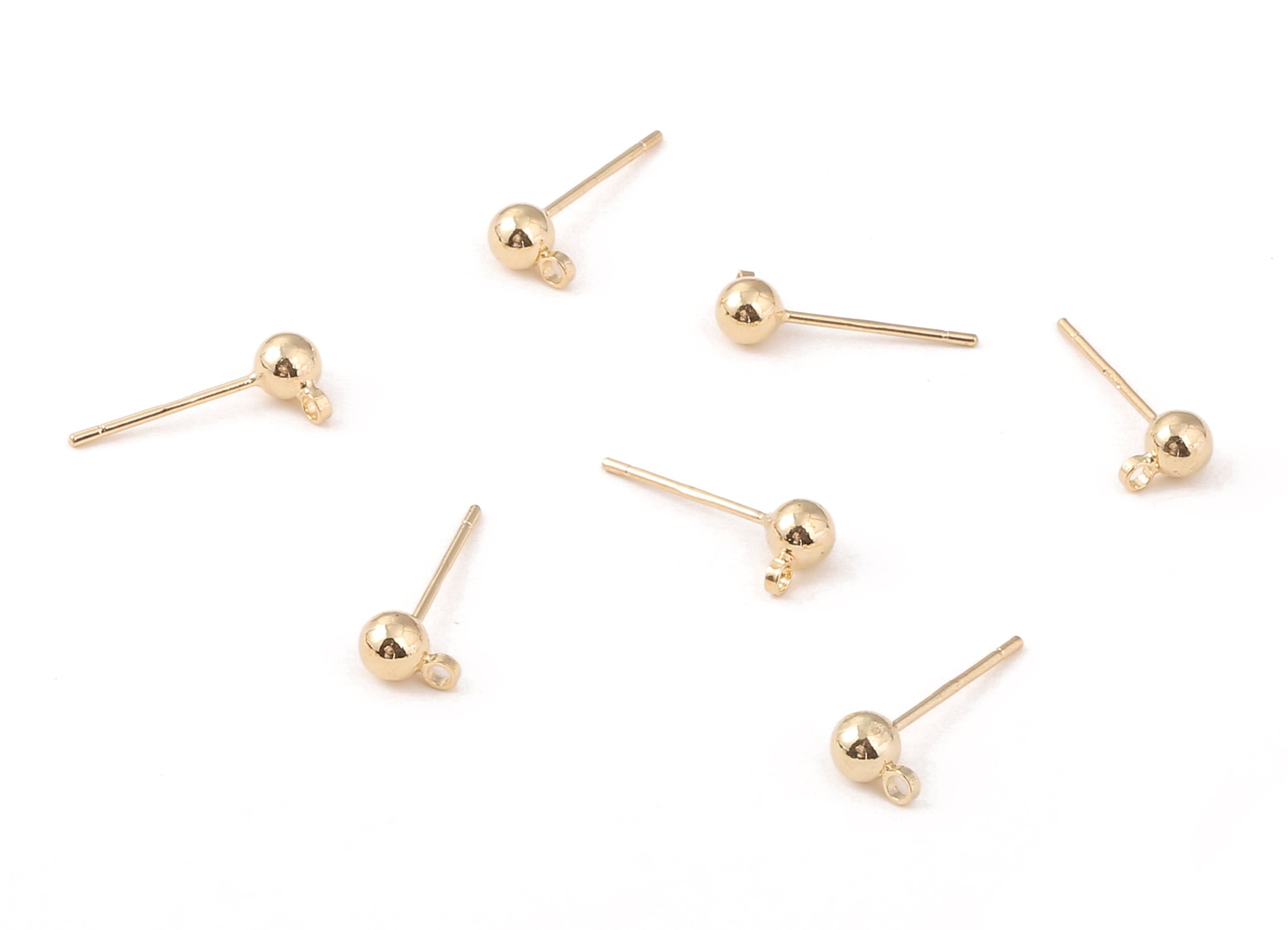 Brass Ball Earring Post - With Ball Pad Studs  - 18K Real Gold Plated Brass Ball Stud - Jewelry Supplies - 5.89x3.99mm - RGP1233 - DOMEDBAZAAR