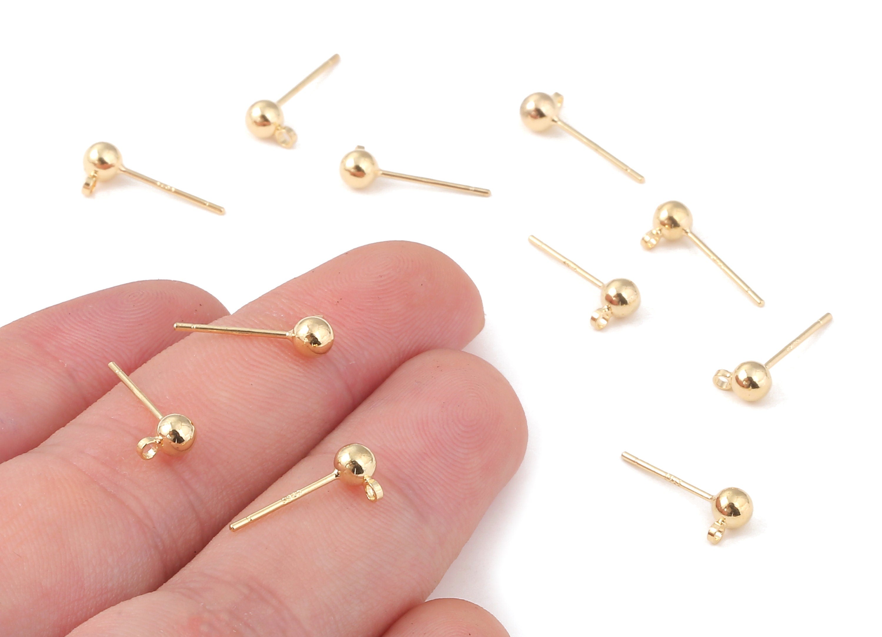 Brass Ball Earring Post - With Ball Pad Studs  - 18K Real Gold Plated Brass Ball Stud - Jewelry Supplies - 5.89x3.99mm - RGP1233 - DOMEDBAZAAR