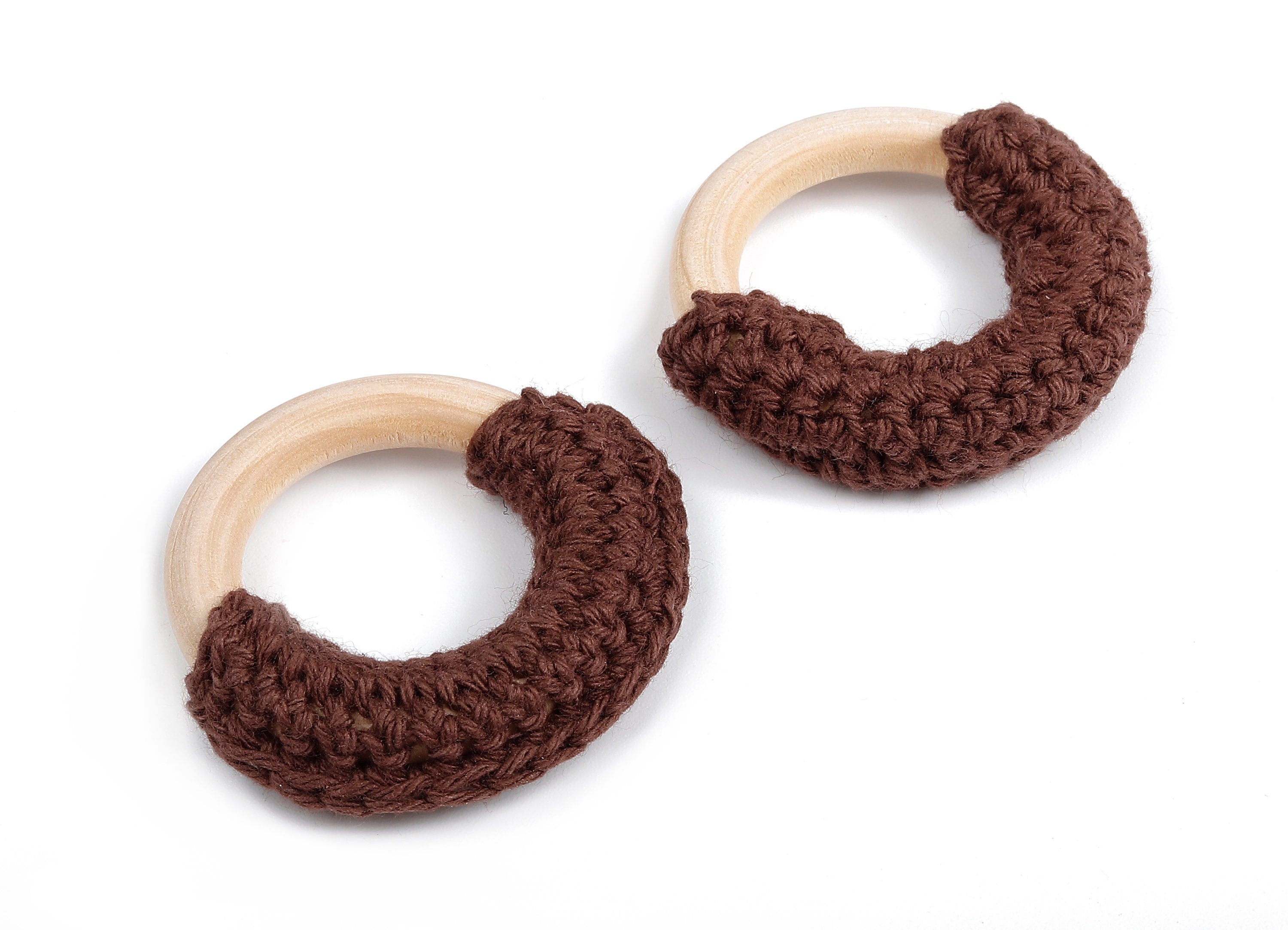 Crochet Circle Earrings - Crochet Earring with Ring Wooden - Knit weaving Earrings - Handmade Circle Earrings - 41.65x41.65x11.02mm - TS1067 - DOMEDBAZAAR