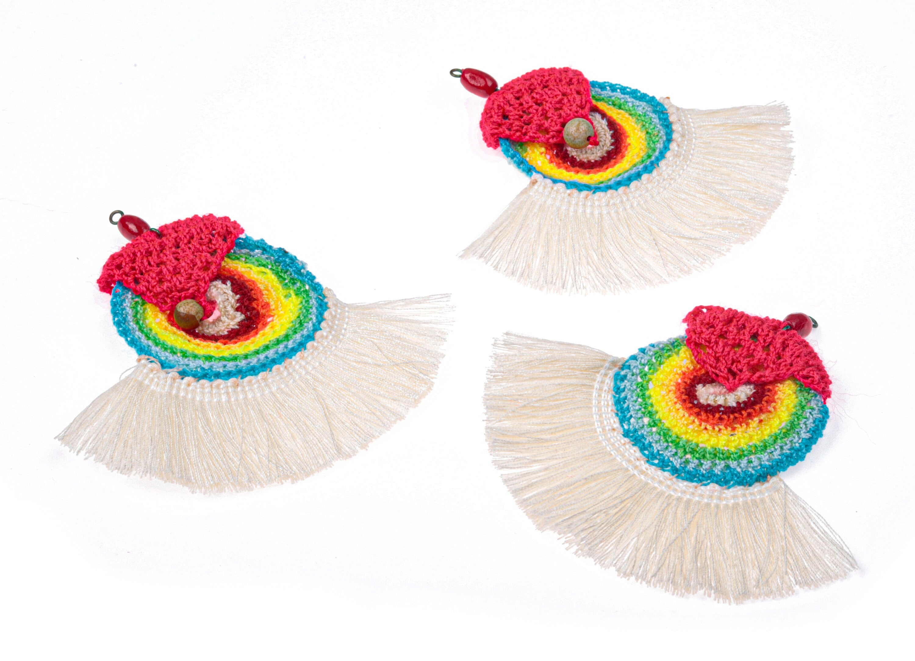 Crochet Tassel Earrings - Knit Weaving Tassel Earrings - Crochet Pendant - Boho Tassel Earrings - Boho Charms - 83.1x77.78x5.97mm - TS1083 - DOMEDBAZAAR