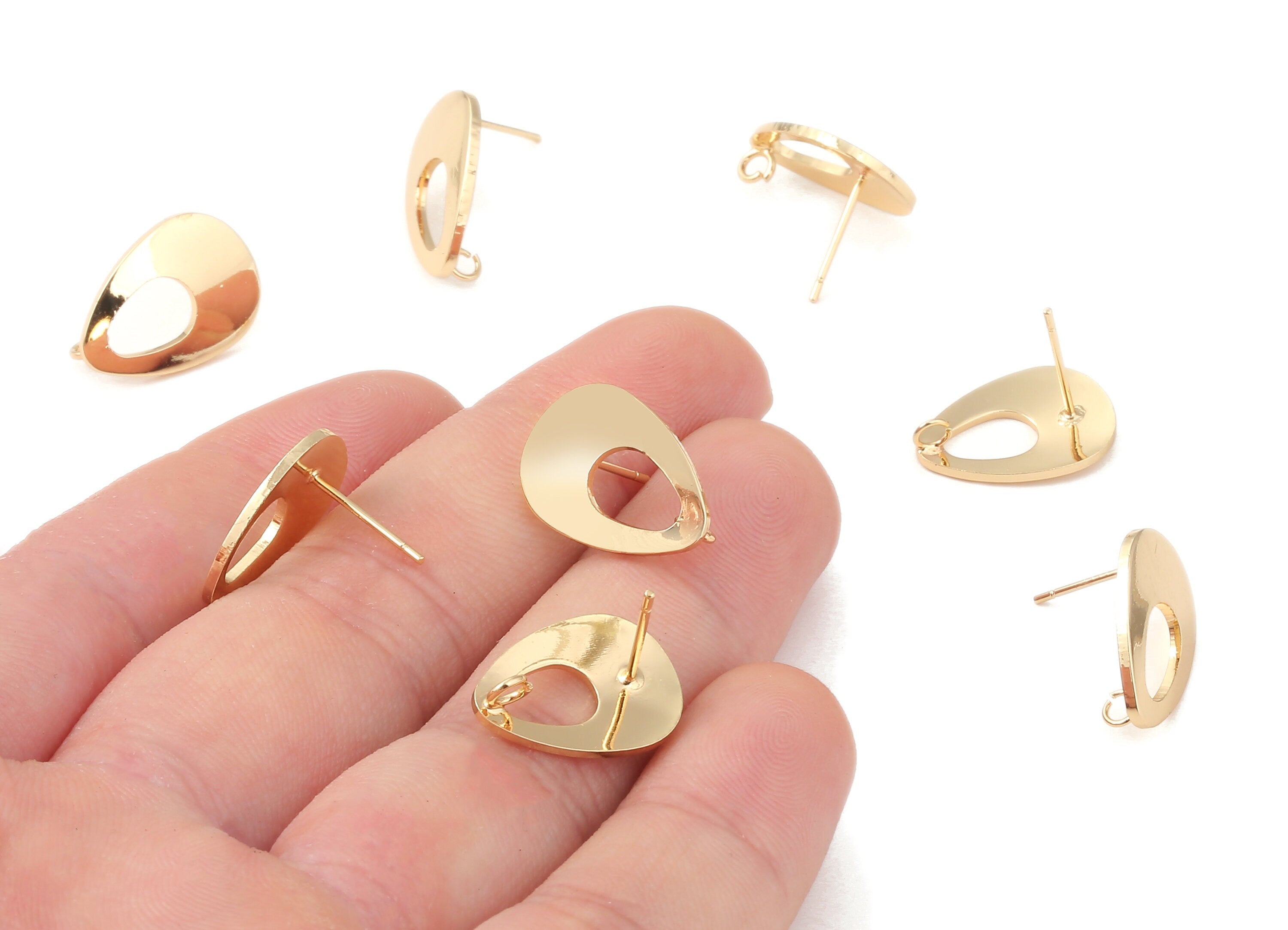 Brass Drop Earring Posts - Drop Earring Stud - 18K Real Gold Plated Brass Stud - Jewelry Supplies  - 16.65x12.1x1.06mm - RGP1214 - DOMEDBAZAAR