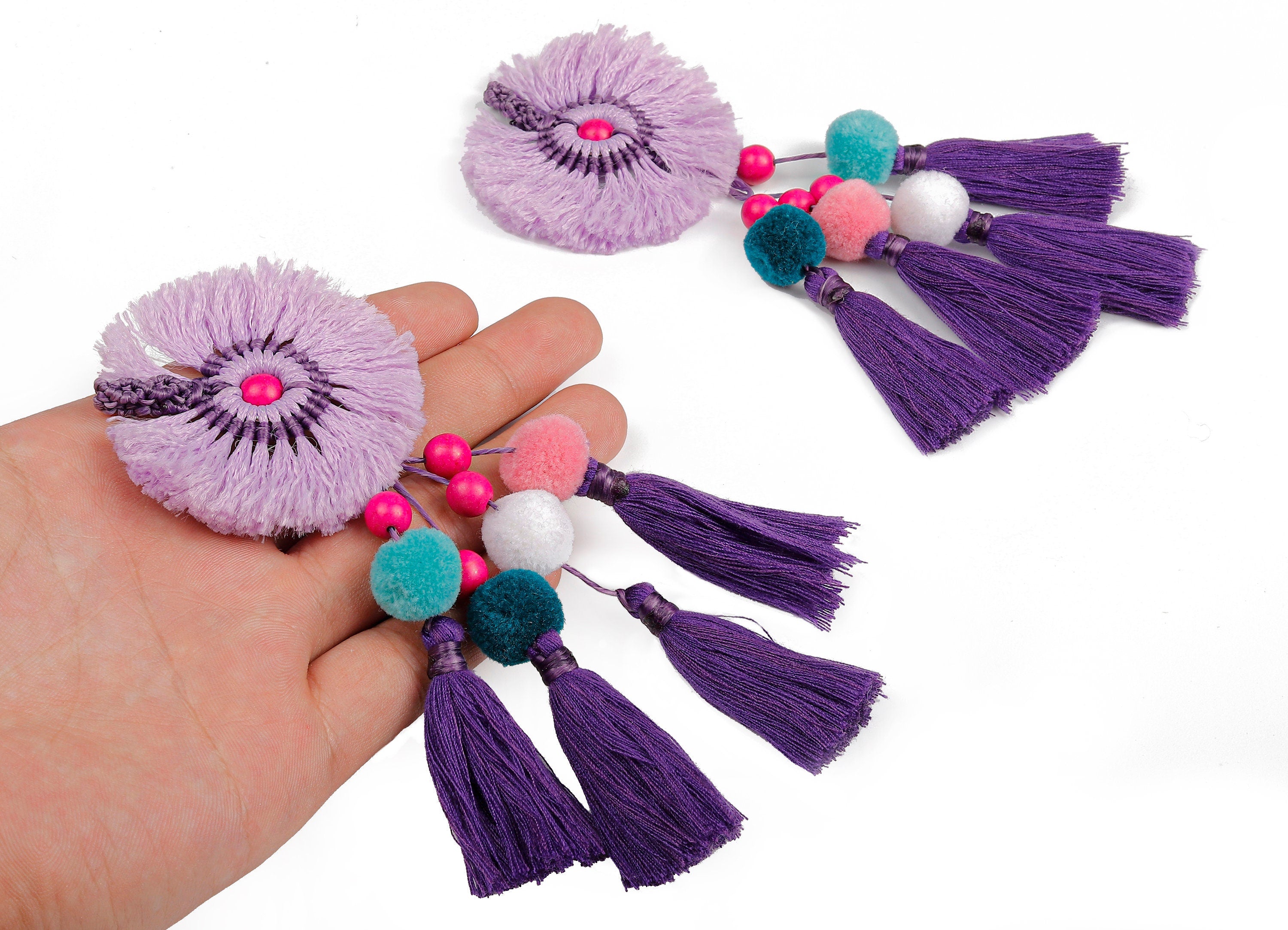 Large Luxe Tassel Pom Pom Charms - Bag Purse Charms - Bag Purse Pendant - Key Chain - Boho Style Charms - 175x54.77mm - TS1085 - DOMEDBAZAAR