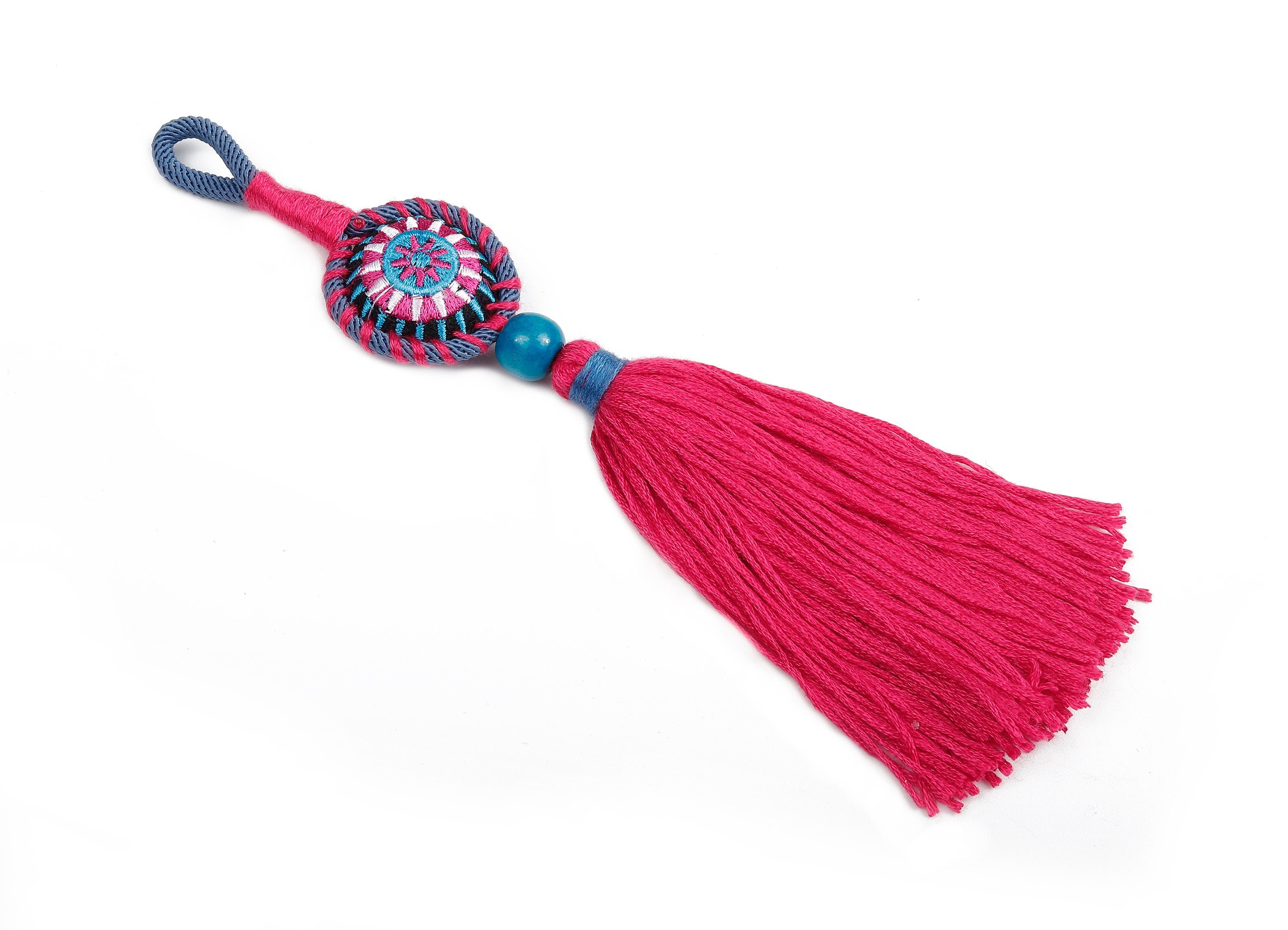 Large Luxe Tassel Wood Charms - Bag Purse Charms - Bag Purse Pendant - Key Chain - Boho Style Charms - 205x33.31mm - TS1086 - DOMEDBAZAAR