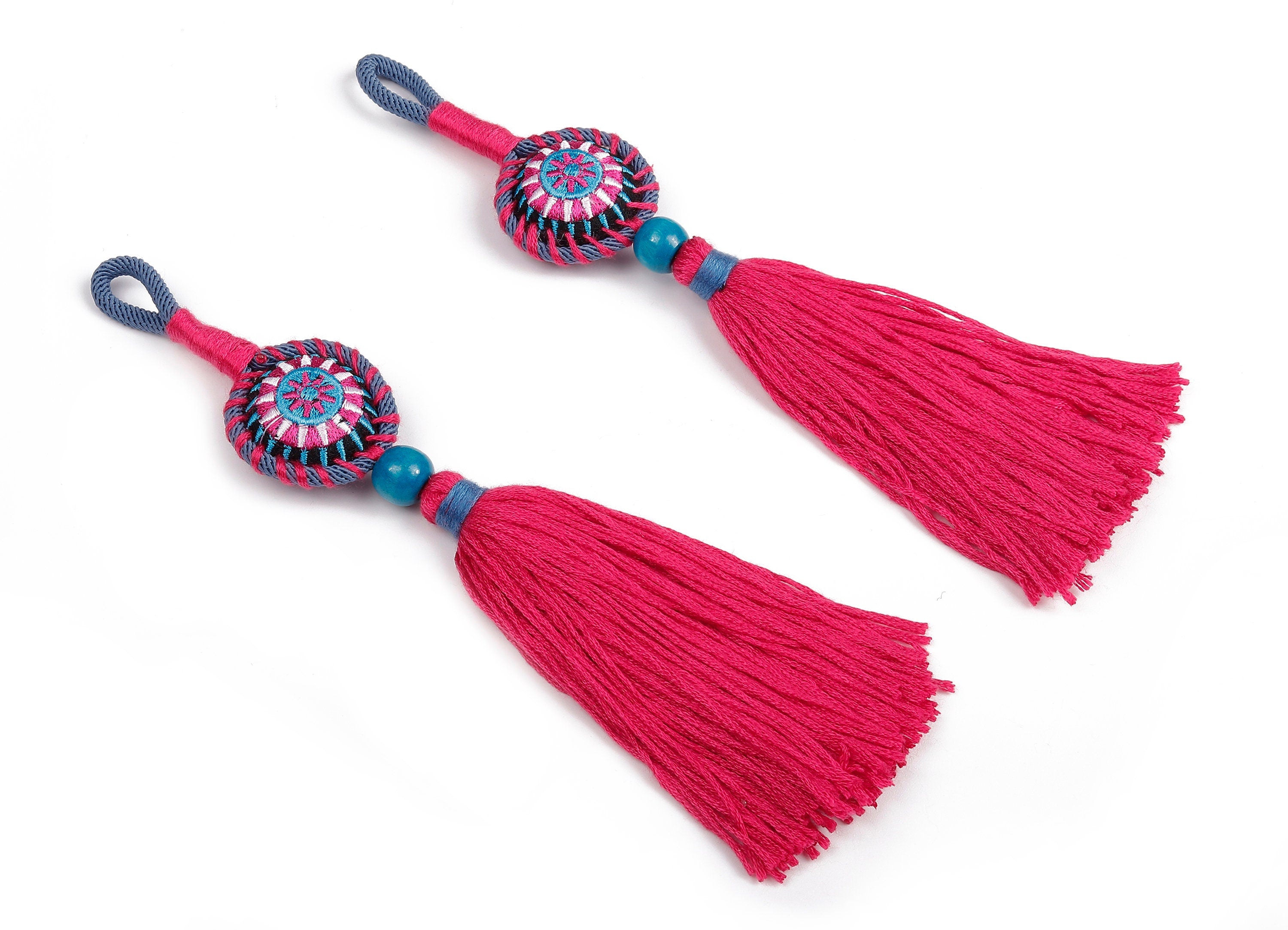 Large Luxe Tassel Wood Charms - Bag Purse Charms - Bag Purse Pendant - Key Chain - Boho Style Charms - 205x33.31mm - TS1086 - DOMEDBAZAAR