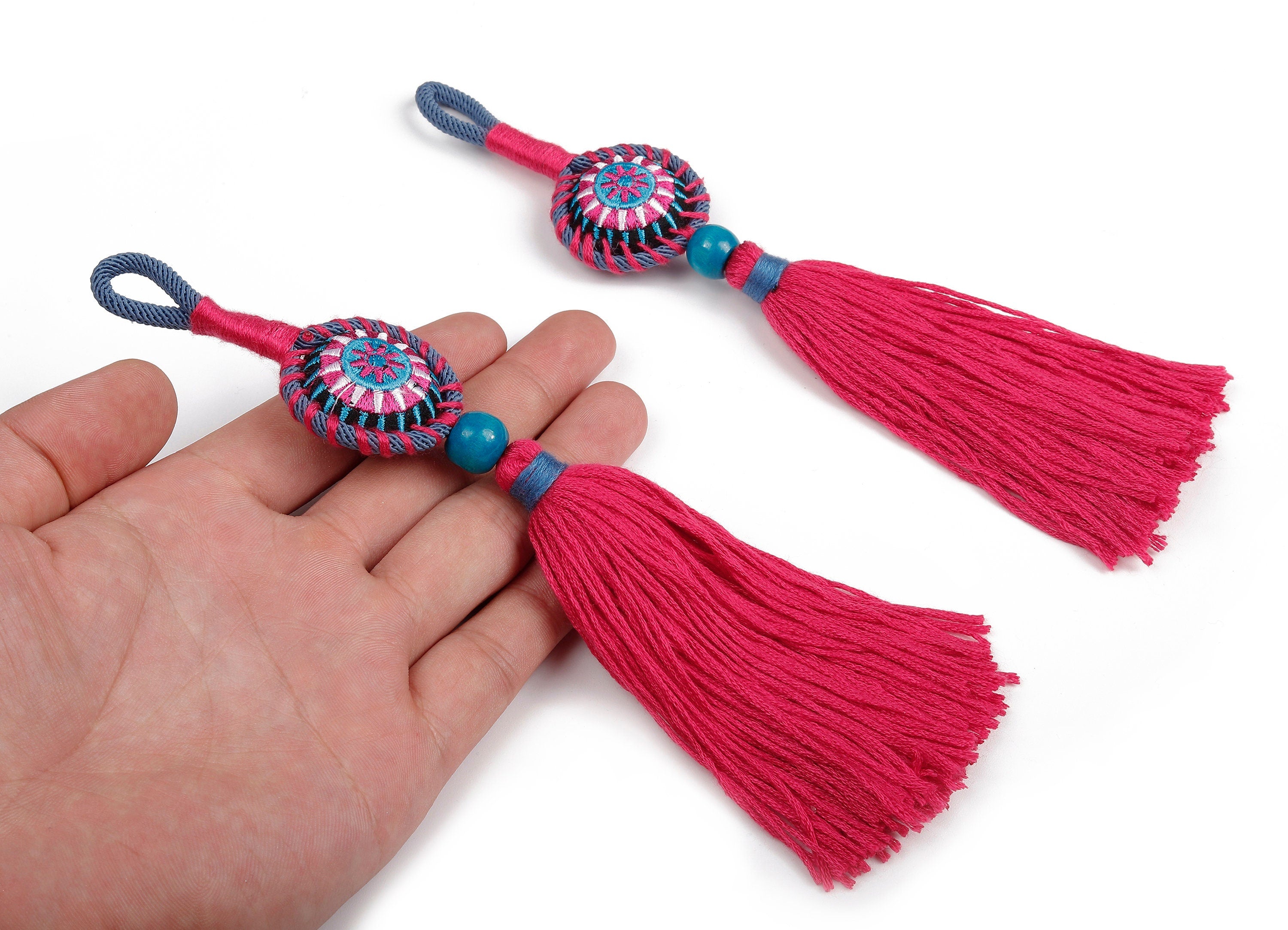 Large Luxe Tassel Wood Charms - Bag Purse Charms - Bag Purse Pendant - Key Chain - Boho Style Charms - 205x33.31mm - TS1086 - DOMEDBAZAAR