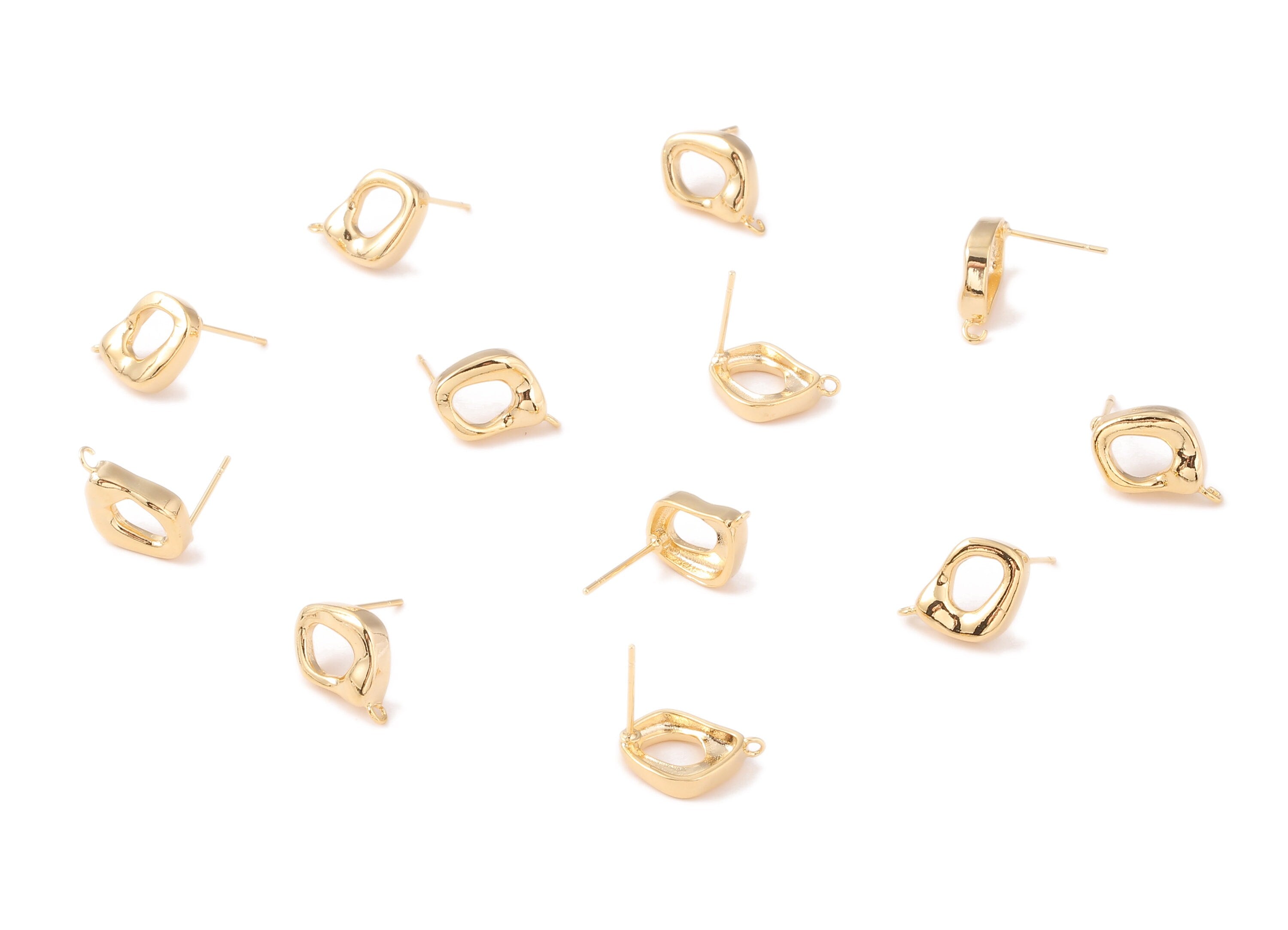 Brass D Earing Post  - Brass D Earring Stud - 18K Real Gold Plated Brass - Jewelry Supplies - 15.01x10.04x1.95mm - RGP1061 - DOMEDBAZAAR