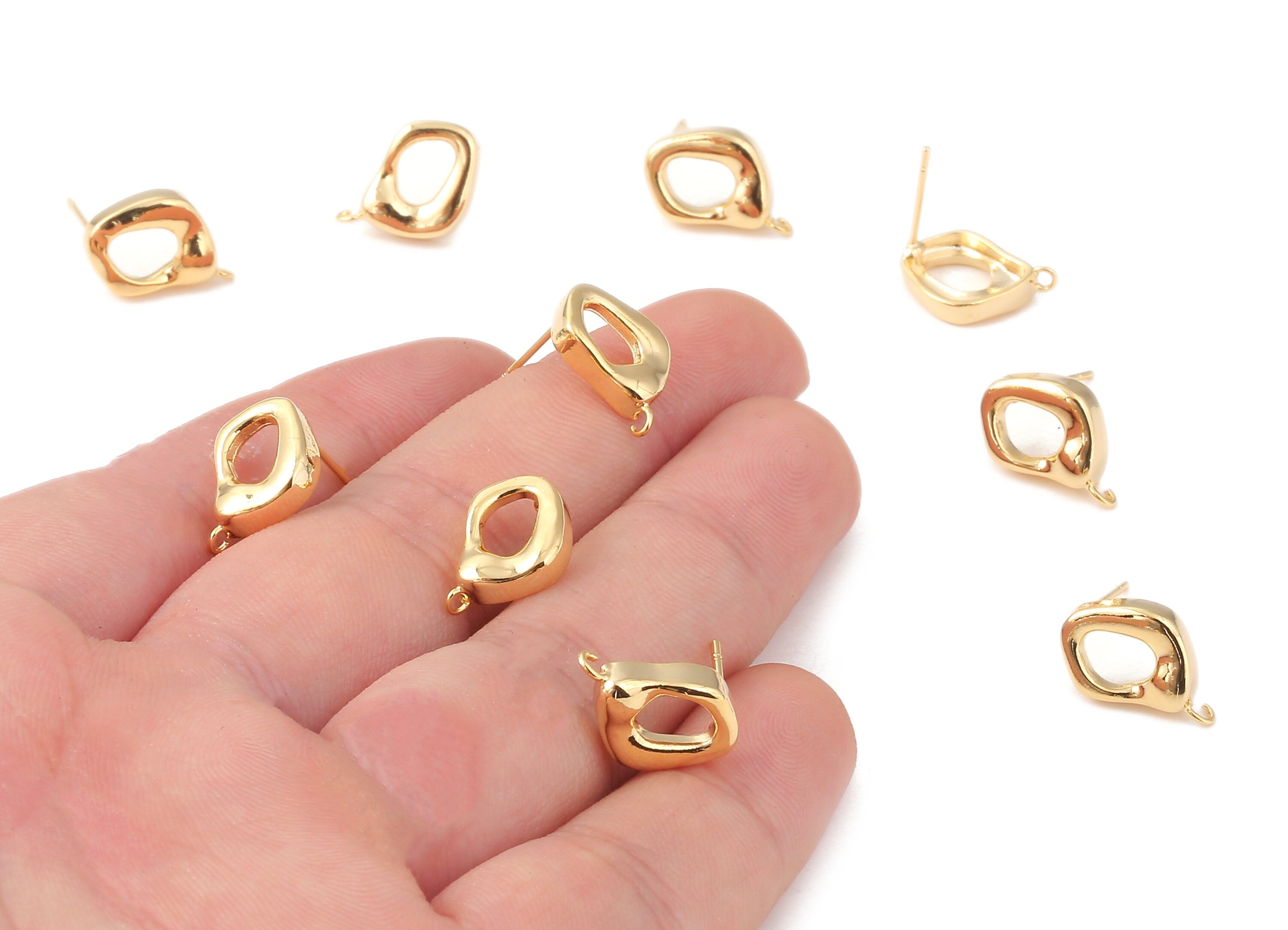 Brass D Earing Post  - Brass D Earring Stud - 18K Real Gold Plated Brass - Jewelry Supplies - 15.01x10.04x1.95mm - RGP1061 - DOMEDBAZAAR