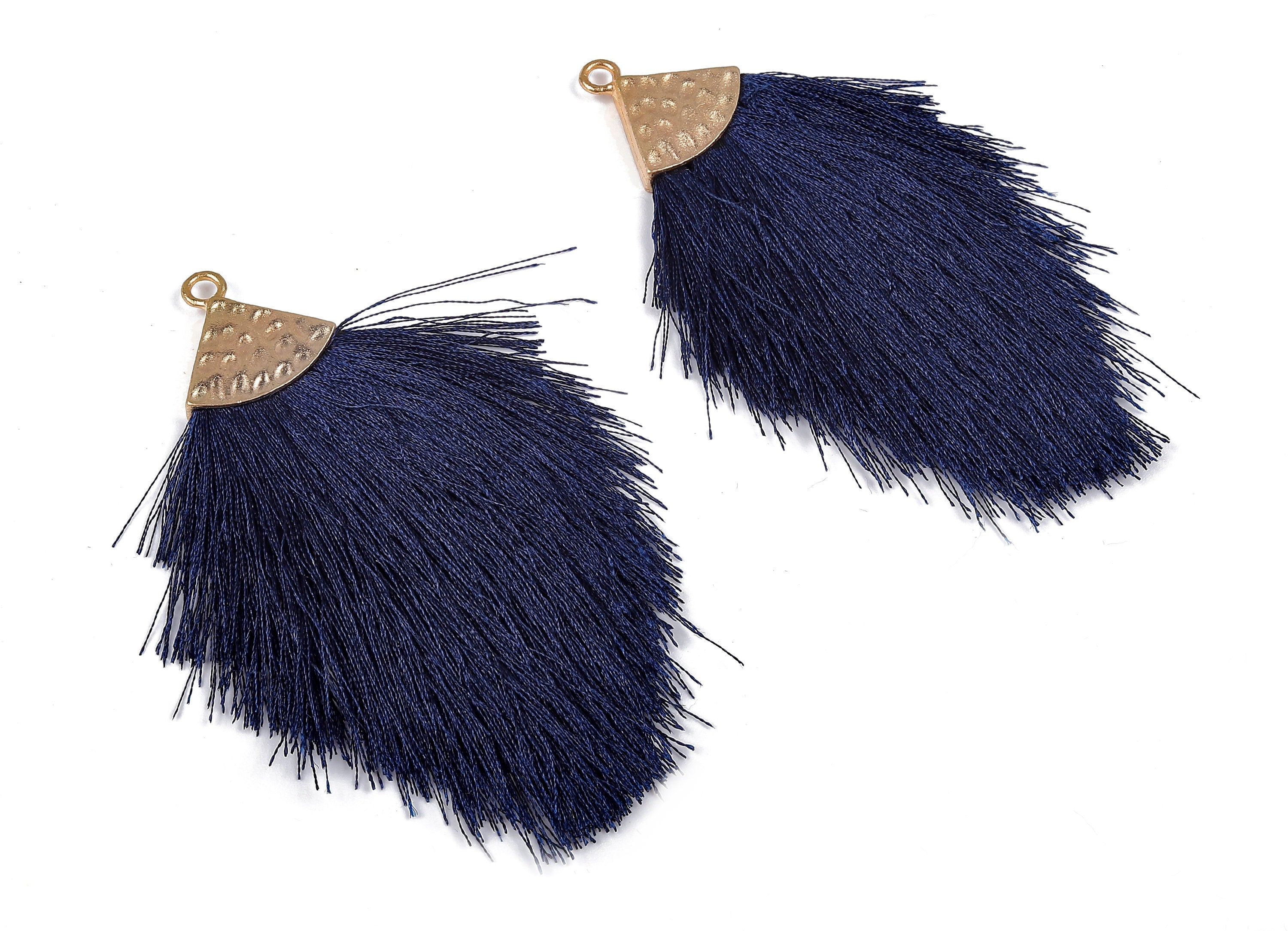 Tassel Earring Charms - Tassel Pendant - Puffy Tassel with Alloy Cap - Tassel Findings - Boho Charms - 96.86x57.69mm - TS1095 - DOMEDBAZAAR