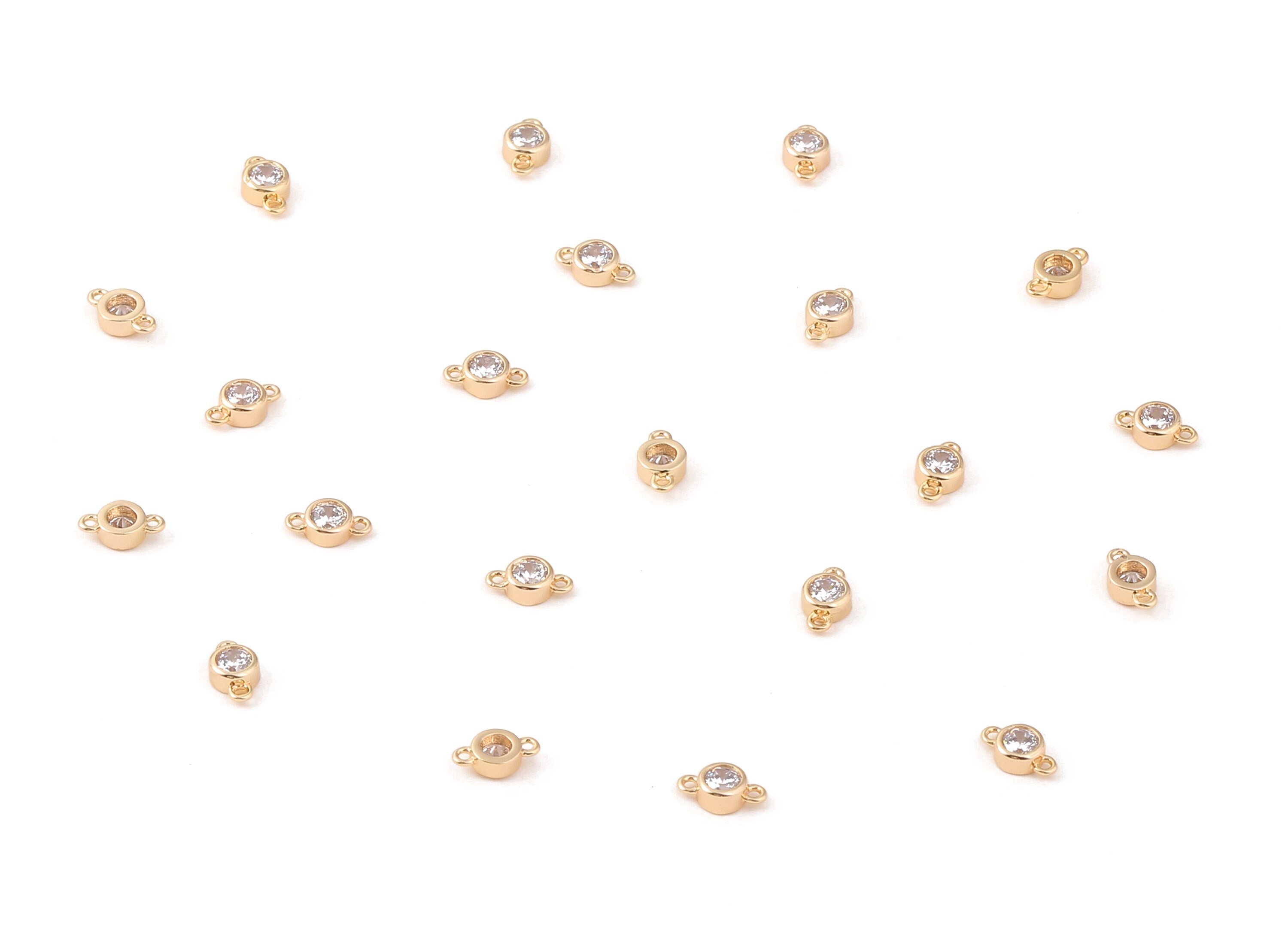 Brass Mini Round Connector Post - Zircon Connector Earring Stud - 18K Real Gold Plated Brass Stud - 7.15x4.09x2.16mm - RGP1173 - DOMEDBAZAAR
