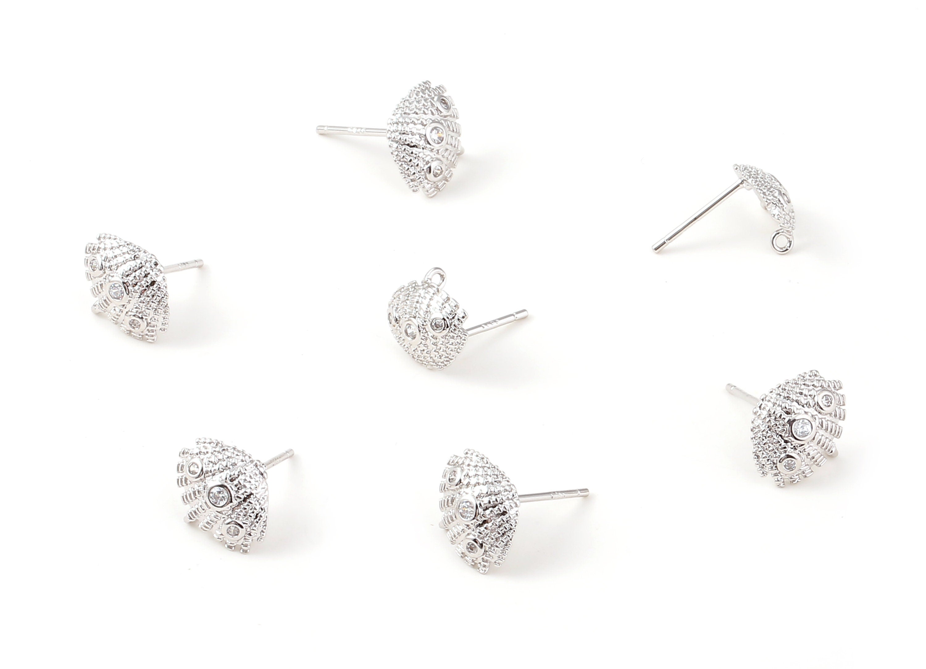 Brass Mussel Shell Charms - Brass Mussel Shell Earring Post - 18K Real White Gold Plated Brass - 11.58x9.93x1.56mm - RGP1073 - DOMEDBAZAAR