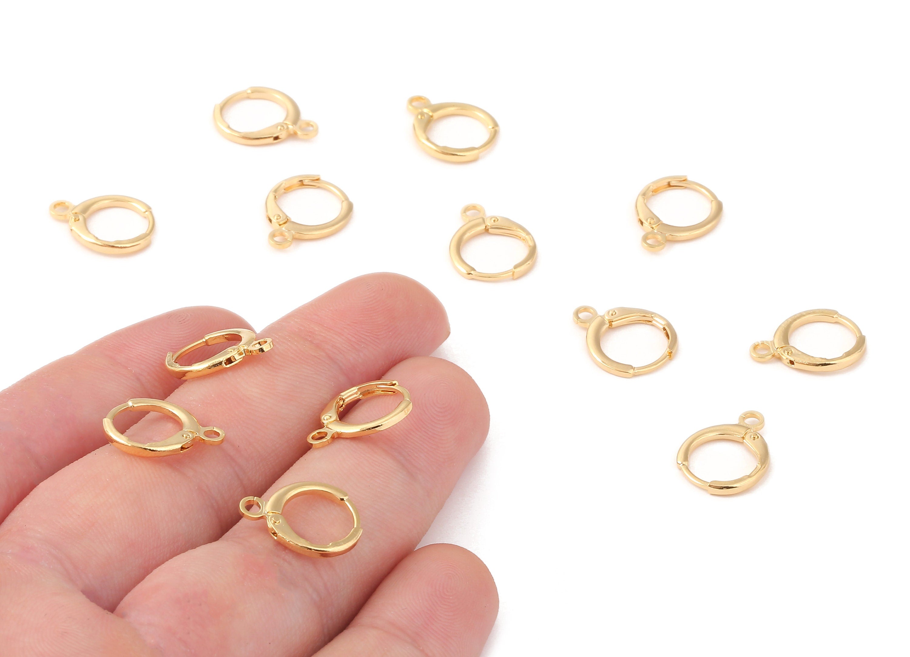 Brass Leverback Earring Clasp - Brass Round Earring Post - 18K Real Gold Plated Brass - Jewelry Supplies - 14.88x11.56x1.38mm - RGP1148 - DOMEDBAZAAR