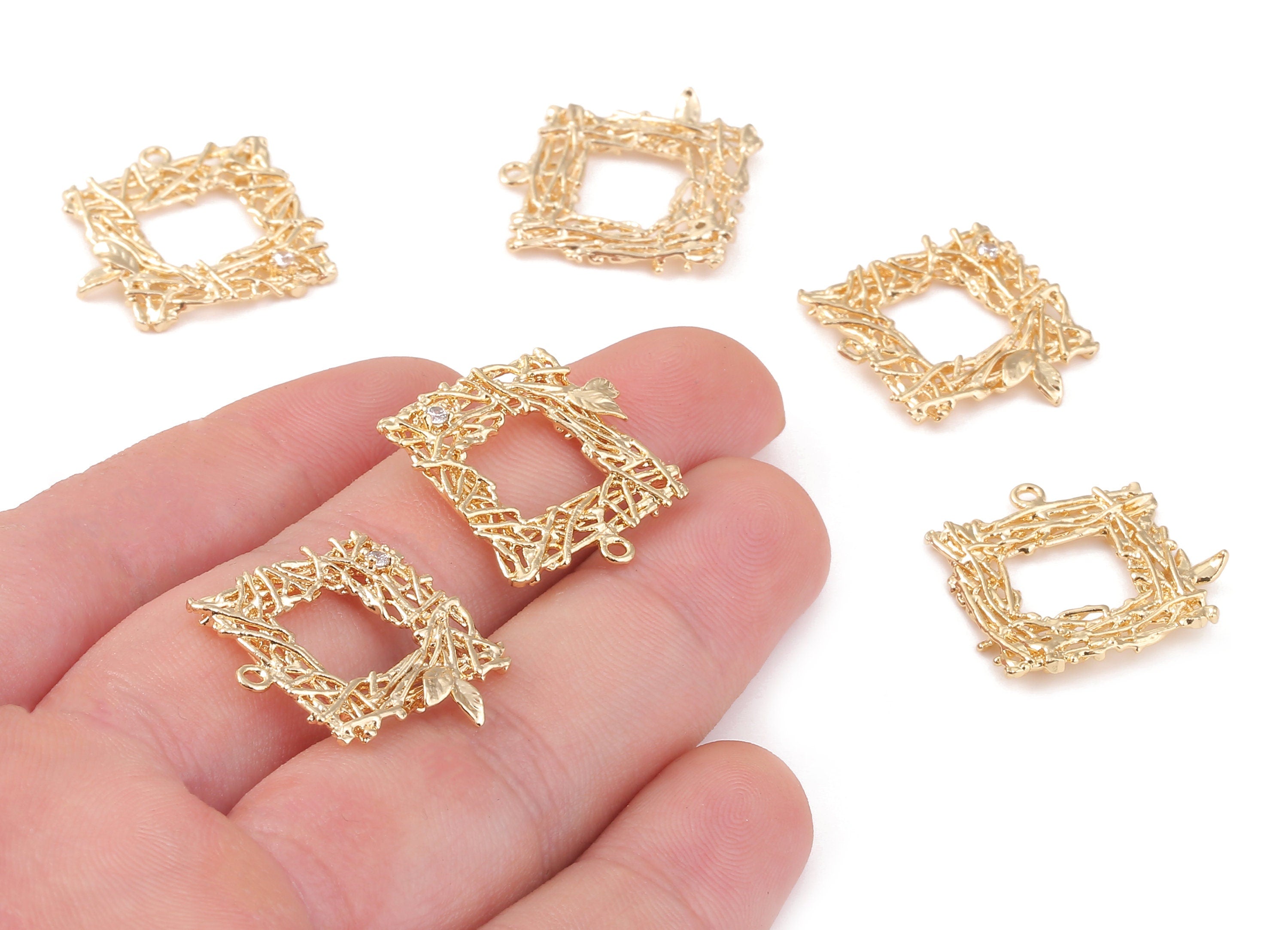 Brass Square charms - Zircon Square Pendant - 18K Real Gold Plated Brass Stud - Jewelry Supplies - 22.55x22.33x1.85mm - RGP1086 - DOMEDBAZAAR