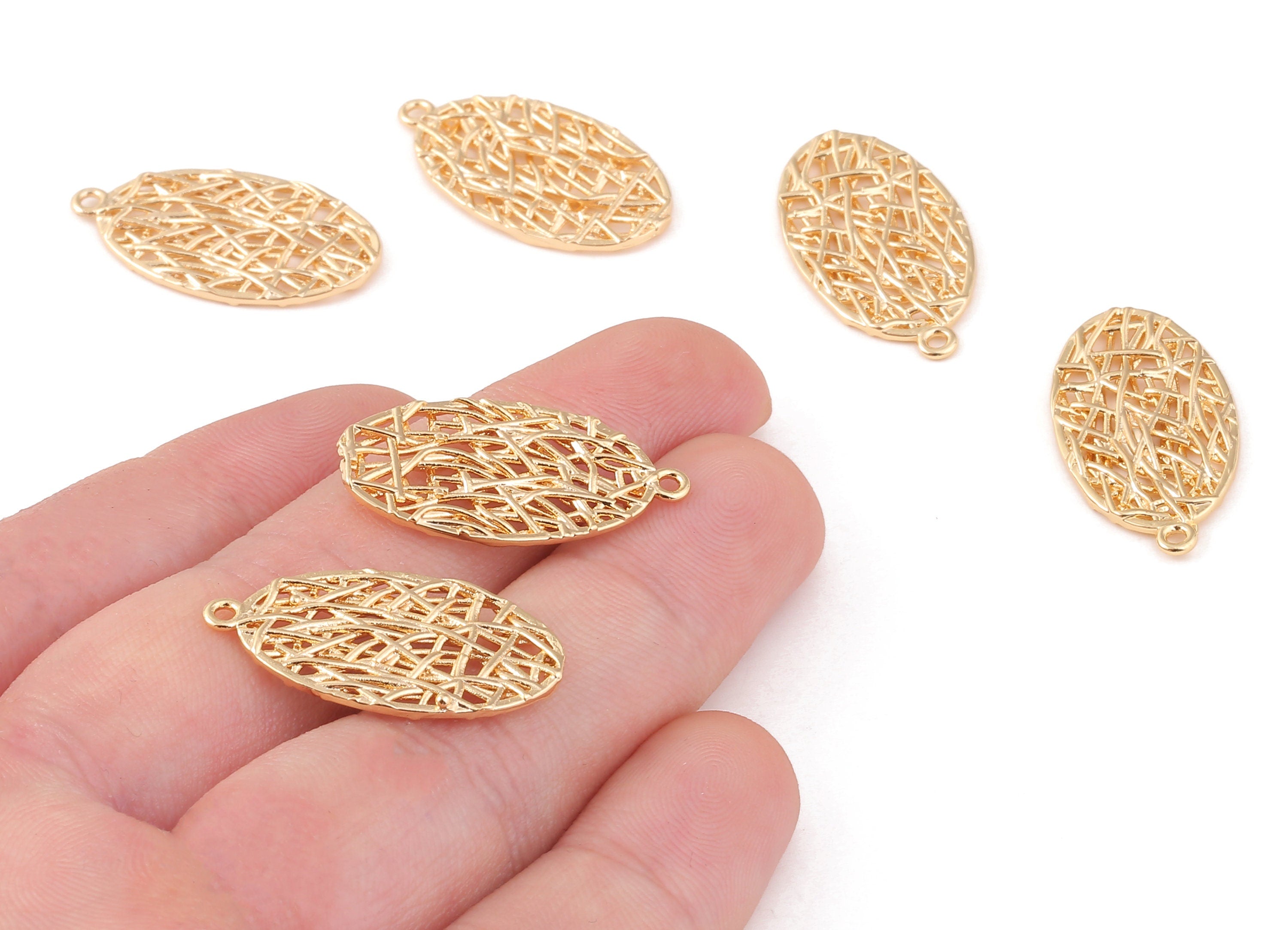 Brass Oval Charms - Brass Oval Pendant - 18K Real Gold Plated Brass - Necklace Pendant - Jewelry Supplies - 27.71x14.72x1.33mm - RGP1081 - DOMEDBAZAAR
