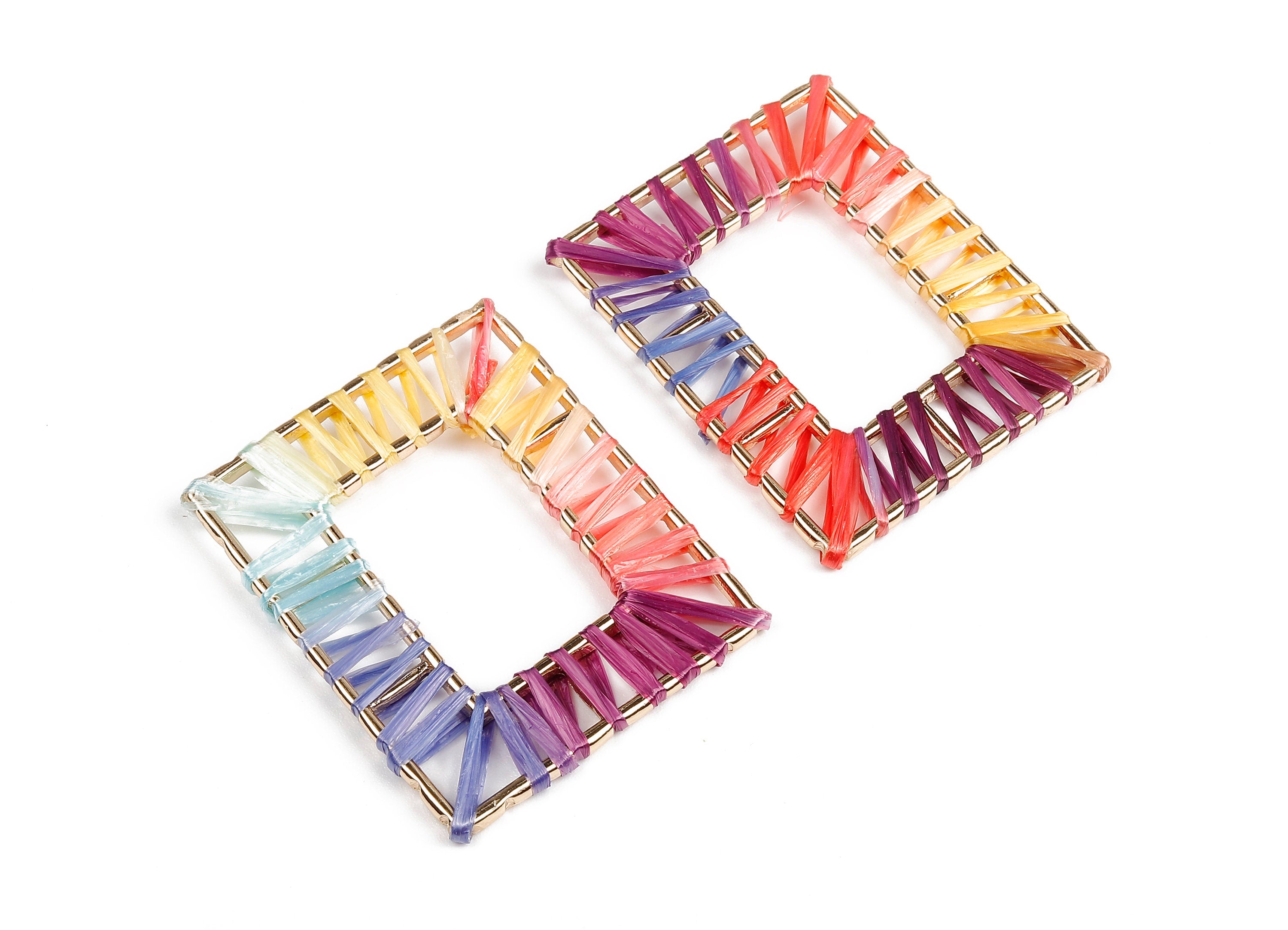 Natural Raffia Rectangle Charms - Alloy Rectangle Earring Pendant - Rectangle Earring Accessories - Jewelry Supplies - 49x40x2.82mm - RS1058 - DOMEDBAZAAR