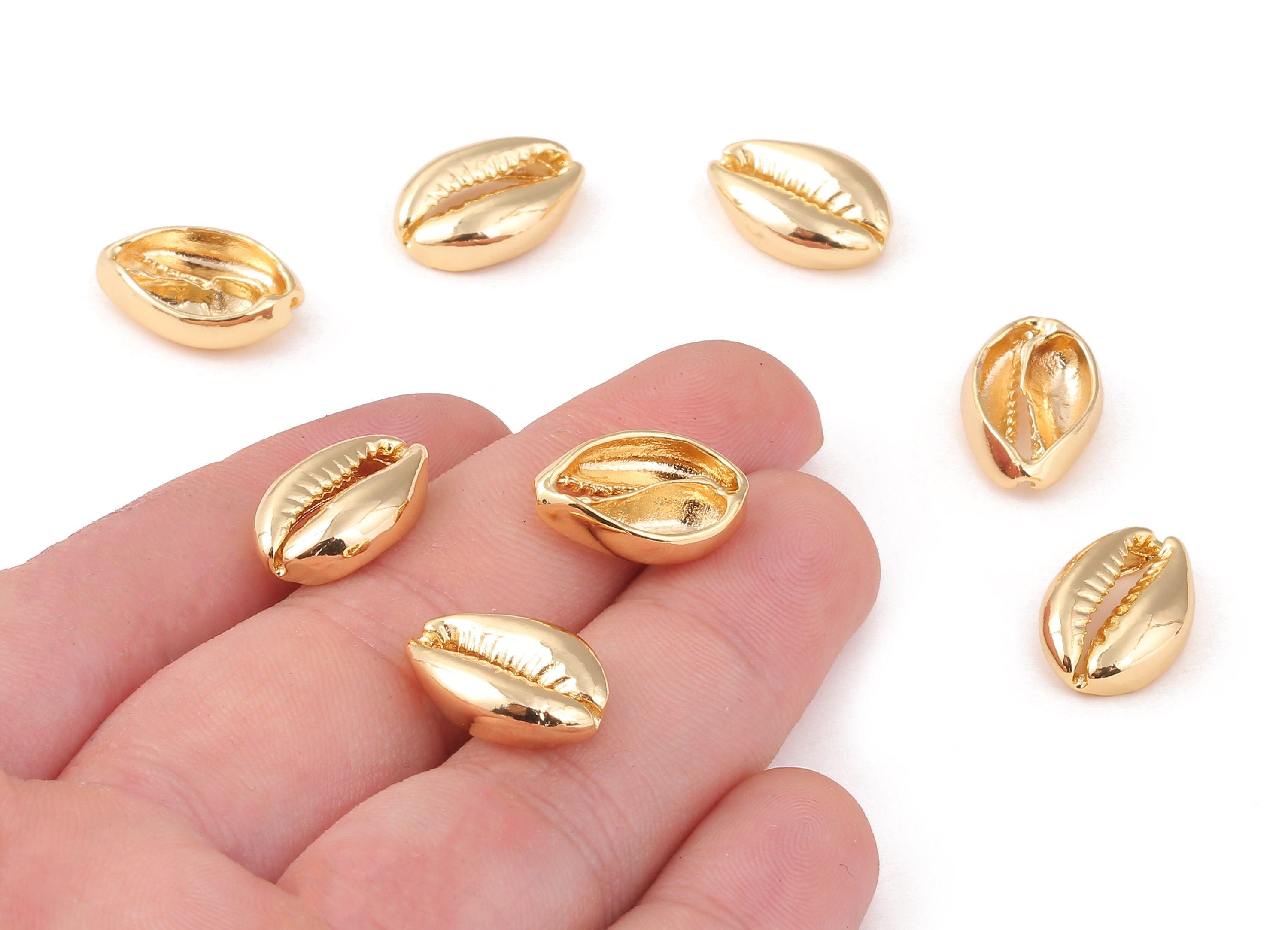 Brass Cowrie Seashell Charms - Brass Cut Open Mussel Shell Pendant - 18K Real Gold Plated Brass -16.95x11.76x4.64mm - RGP1192 - DOMEDBAZAAR