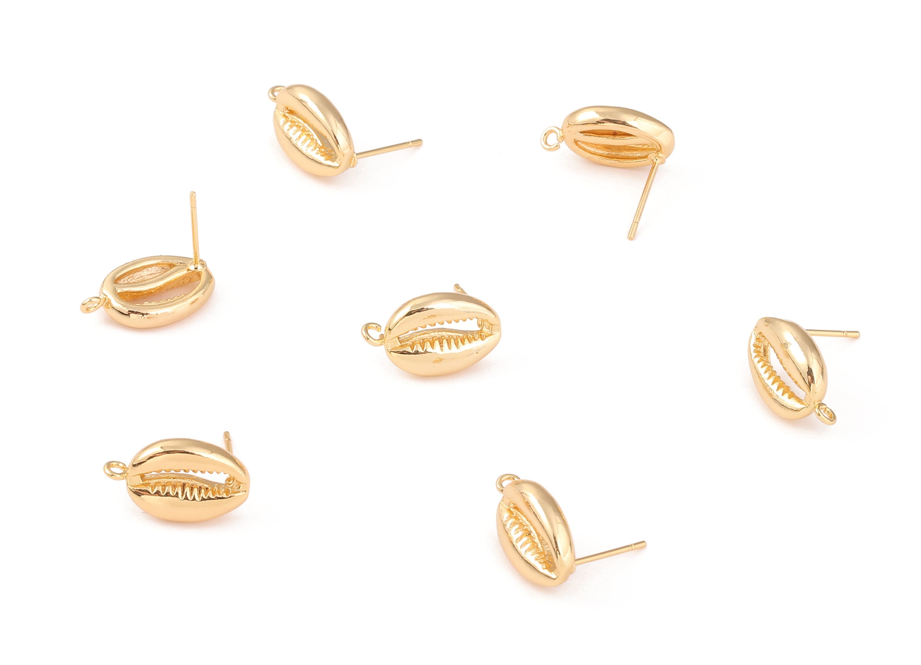 Brass Cut Open Seashells Earring Post - Brass Cowrie Seashell Earring Stud - 18K Real Gold Plated Brass - 16.47x10.33x3.08mm - RGP1051 - DOMEDBAZAAR