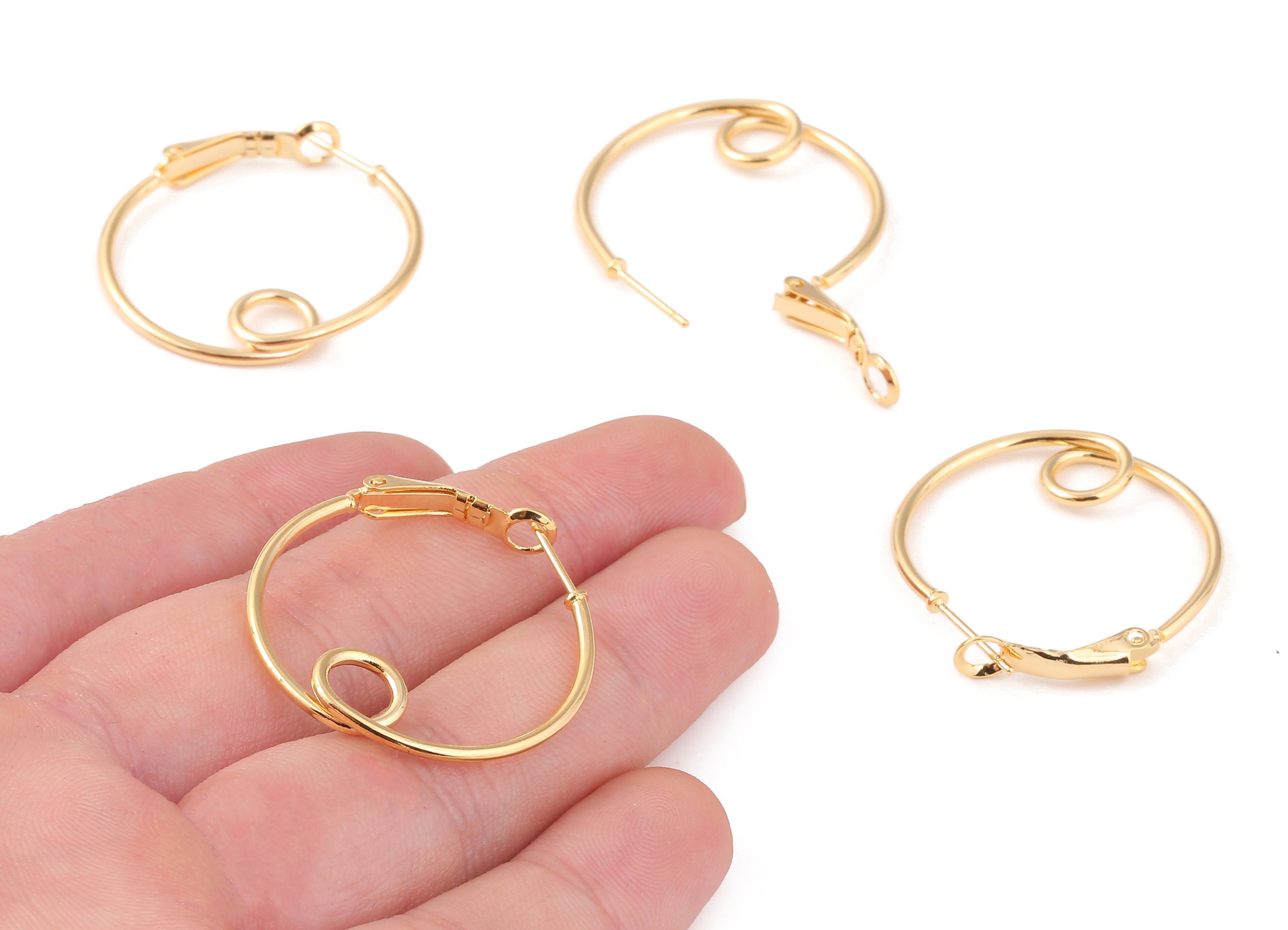 Brass Round Earring Clasp - Brass Round Ear Wire - 18K Real Gold Plated Brass - Jewelry Supplies - 31.92x28.83x1.54mm - RGP1187 - DOMEDBAZAAR