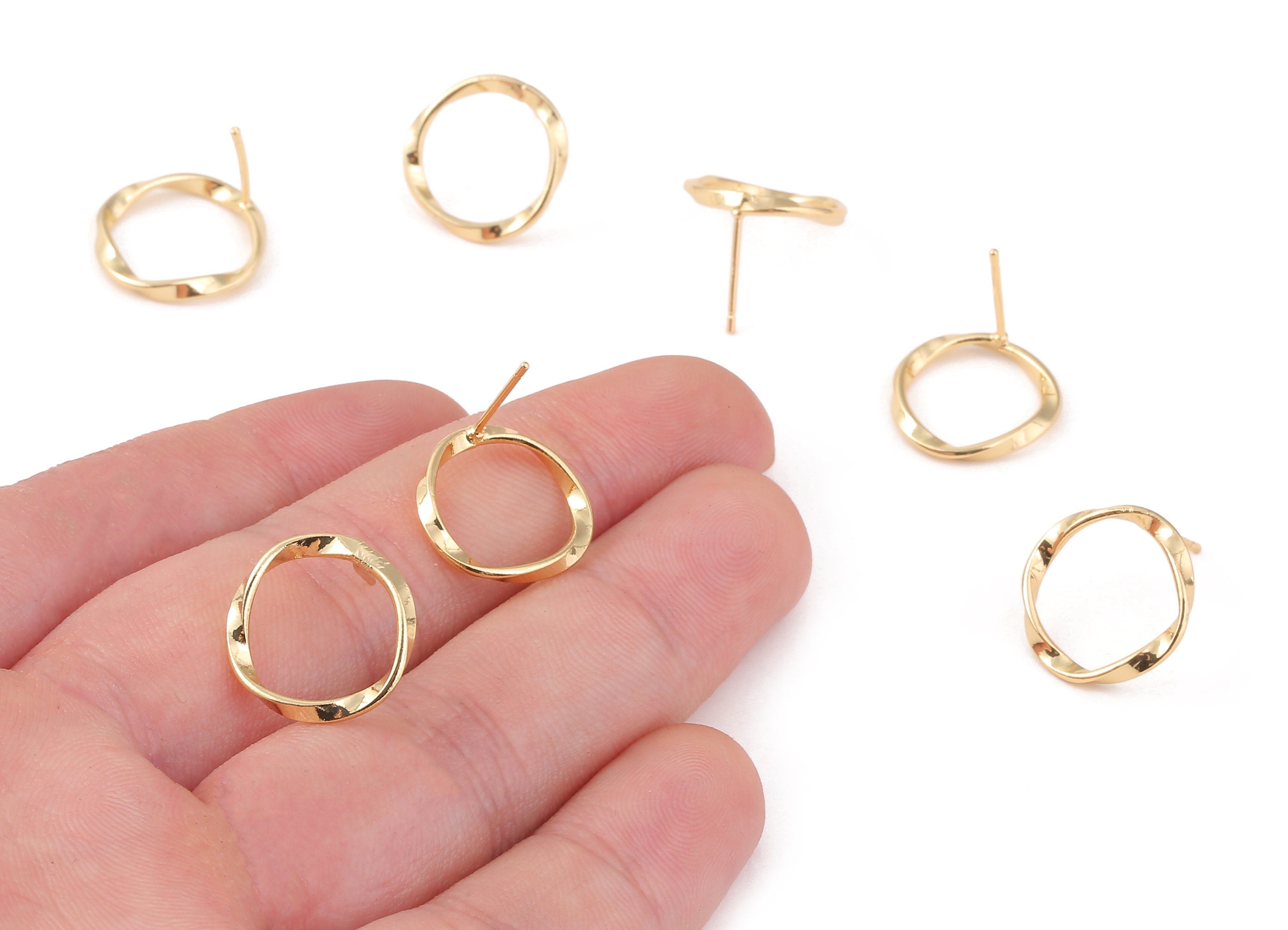 Brass Round Earring Posts - Brass Round Earring Wire Stud - 18K Real Gold Plated Brass Stud - Jewelry Supplies - 15.71x15.71x1.2mm - RGP1216 - DOMEDBAZAAR