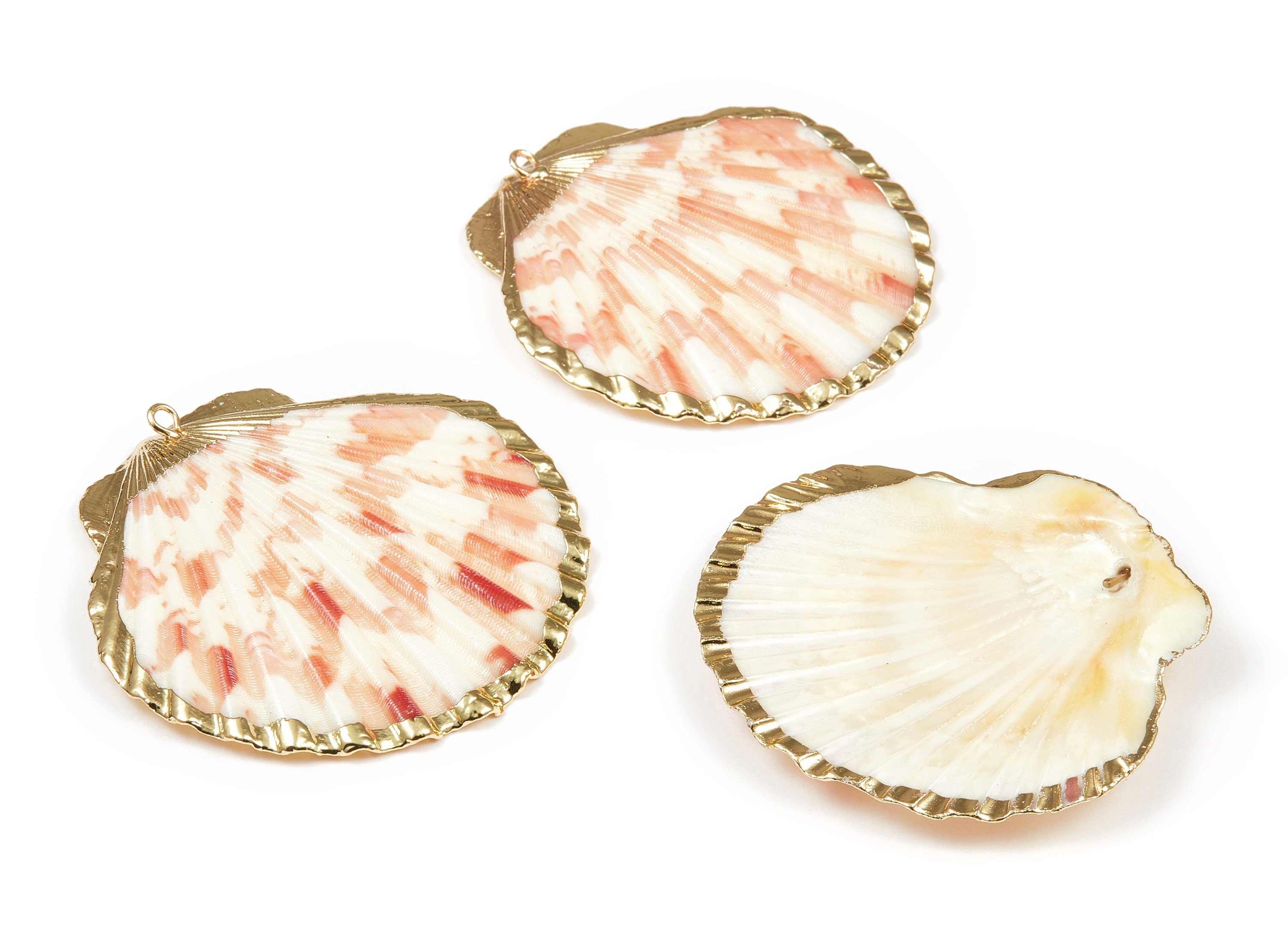 Mussel Shell Charms - Seashell Earrings and Pendant - Gold Tone Plated Earrings - 1 Hole - 48.01x47.34x1.47mm - SF1088 - DOMEDBAZAAR