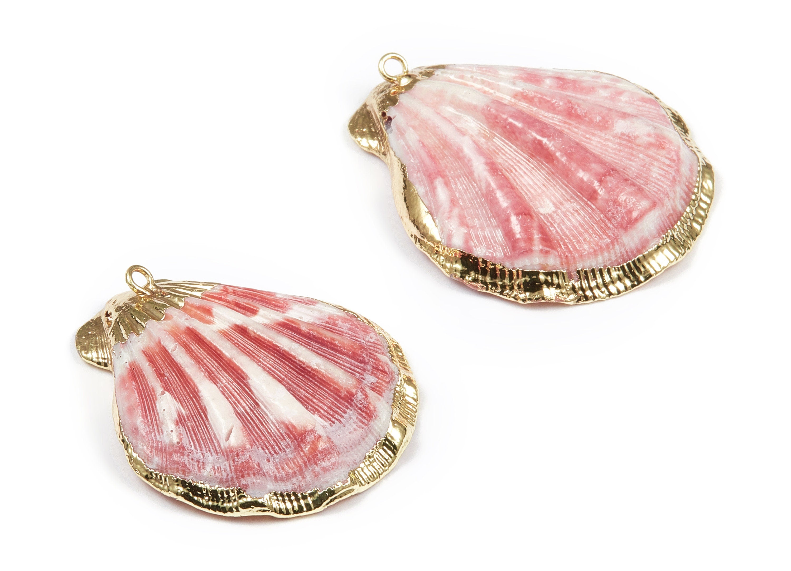 Mussel Shell Charms - Seashell Earrings and Pendant - Gold Tone Plated Earrings - 1 Hole - 40.44x36.81x2.46mm - SF1098 - DOMEDBAZAAR