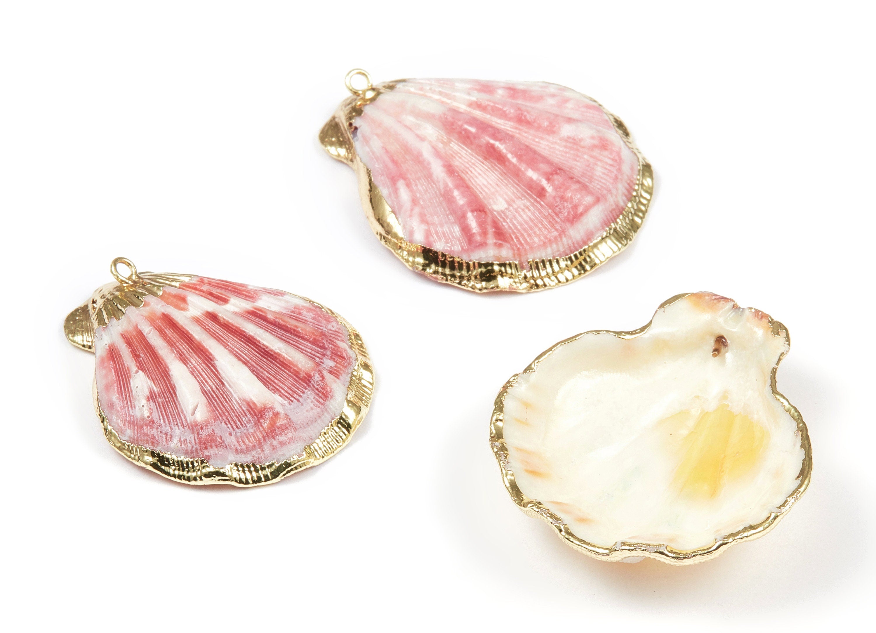 Mussel Shell Charms - Seashell Earrings and Pendant - Gold Tone Plated Earrings - 1 Hole - 40.44x36.81x2.46mm - SF1098 - DOMEDBAZAAR