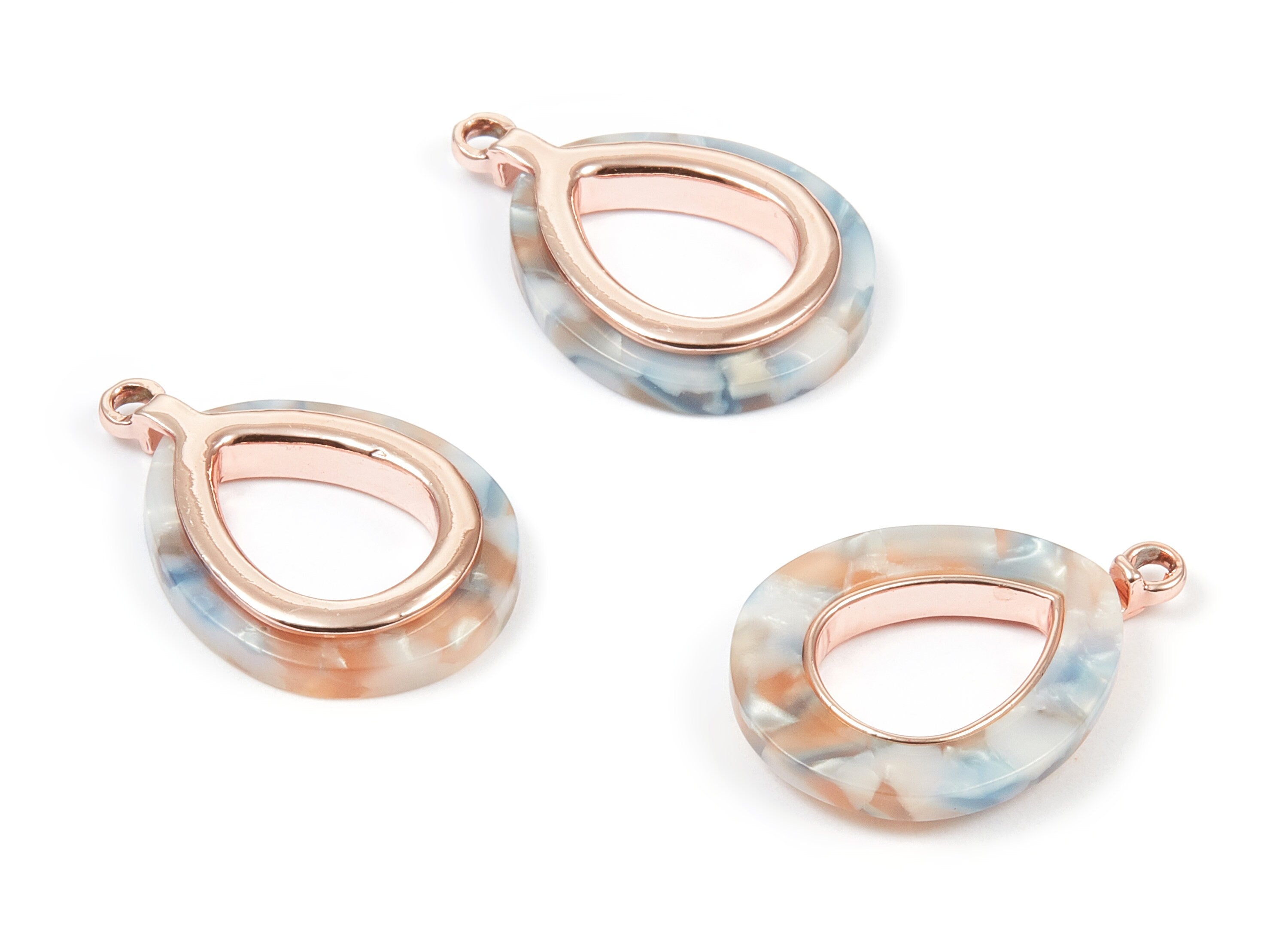 Acetate Alloy Frame Oval Charms - Rose Tone Alloy - Oval Earrings and Pendant -  Color Code:A298 - 24.07x20.22x2.59mm - AC1618-A298-R - DOMEDBAZAAR