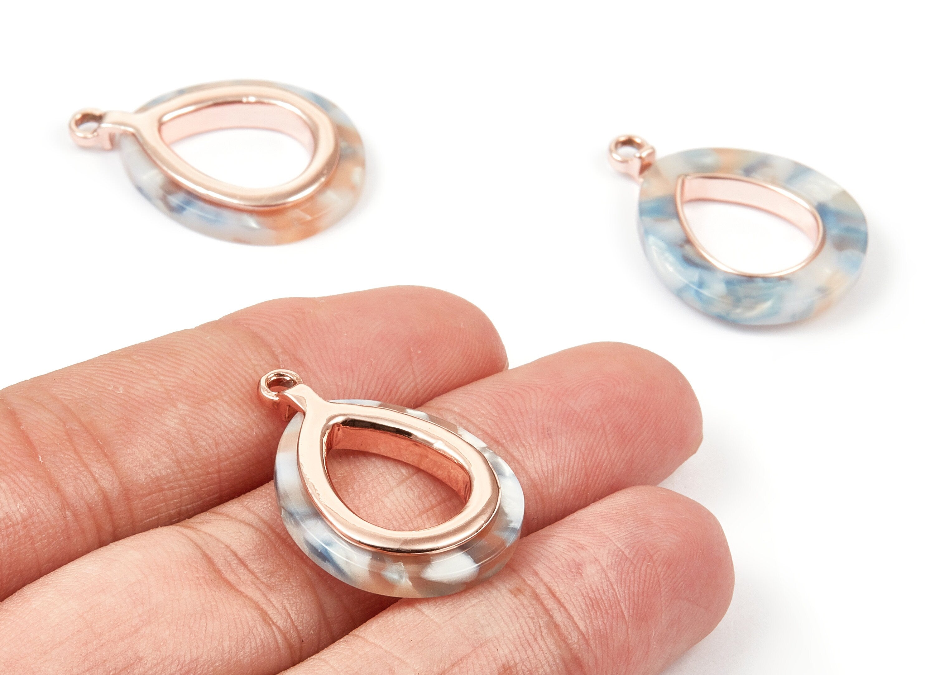 Acetate Alloy Frame Oval Charms - Rose Tone Alloy - Oval Earrings and Pendant -  Color Code:A298 - 24.07x20.22x2.59mm - AC1618-A298-R - DOMEDBAZAAR