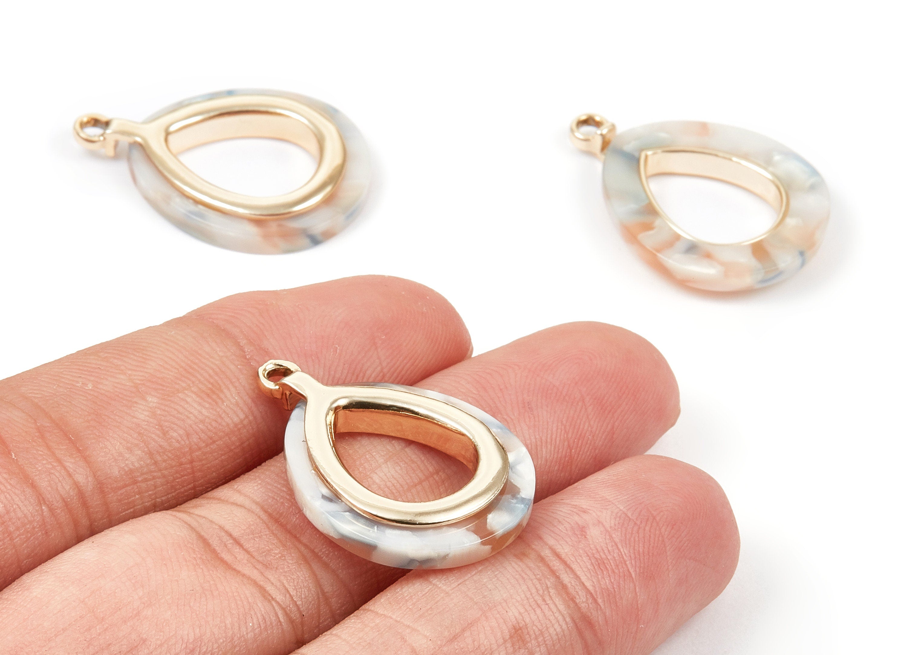 Acetate Alloy Frame Oval Charms - Rose Tone Alloy - Oval Earrings and Pendant -  Color Code:A298 - 24.07x20.22x2.59mm - AC1618-A298-G - DOMEDBAZAAR