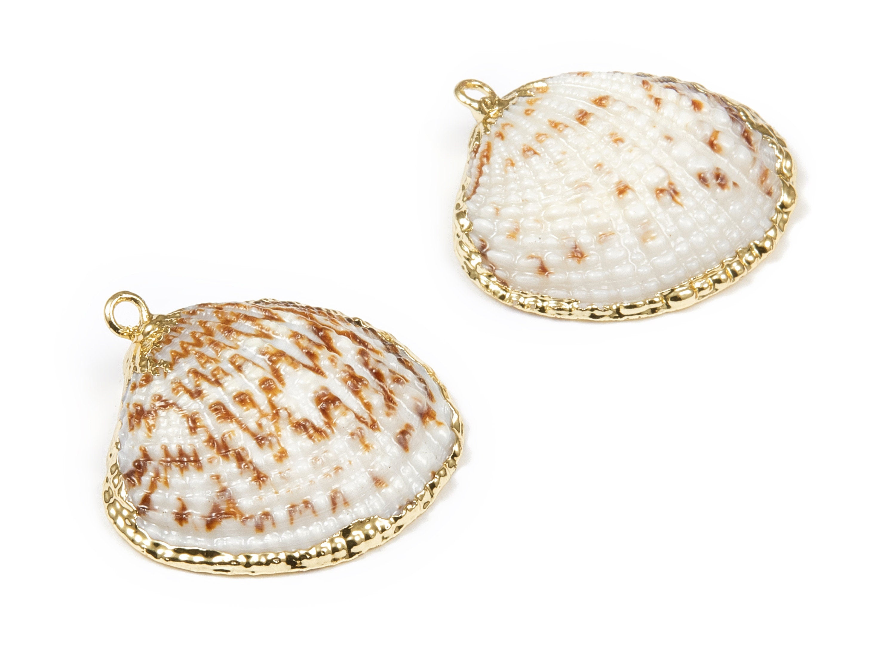Mussel Shell Charms - Seashell Earrings and Pendant - Gold Tone Plated Earrings - 1 Hole - 26.52x25.42x1.873mm - SF1085 - DOMEDBAZAAR