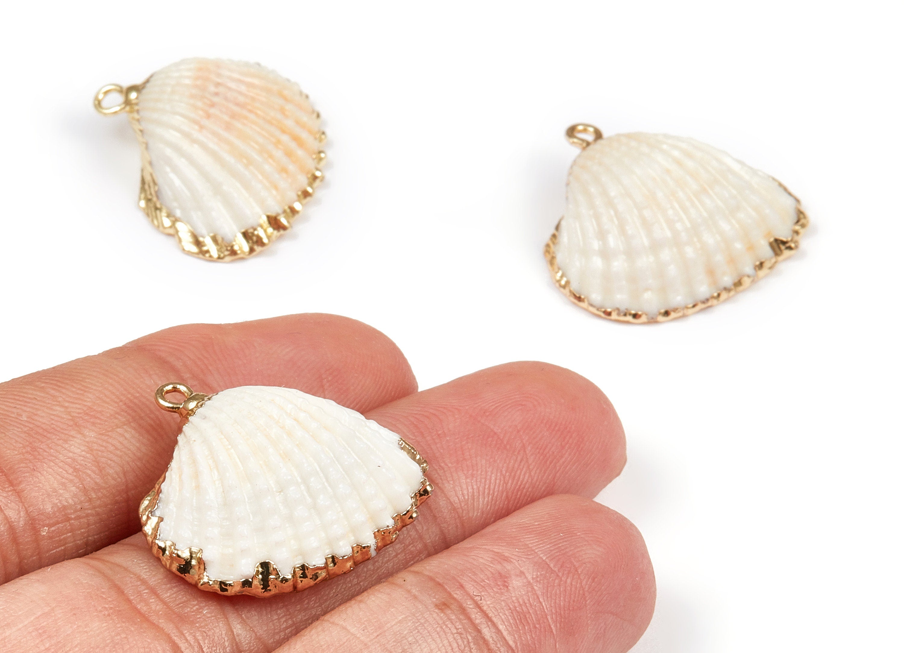 Mussel Shell Charms - Seashell Earrings and Pendant - Gold Tone Plated Earrings - 1 Hole -27.35x25.63xmm - SF1103 - DOMEDBAZAAR
